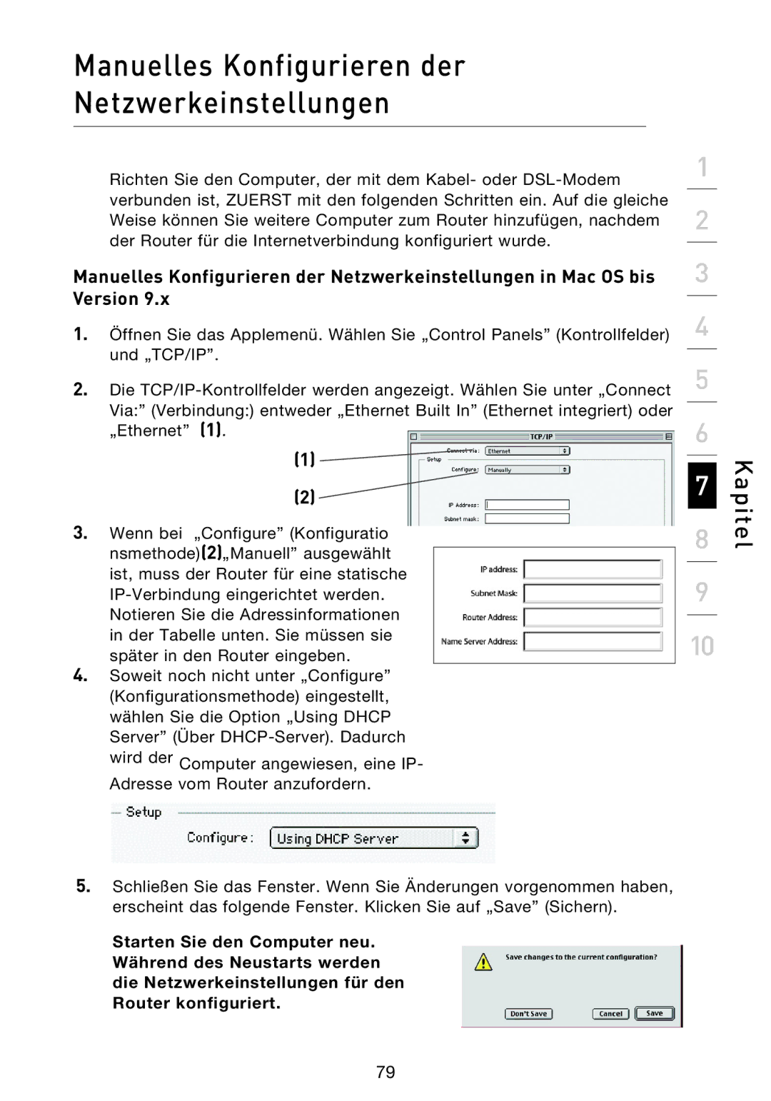 Belkin F5D9230UK4 user manual Manuelles Konfigurieren der Netzwerkeinstellungen 