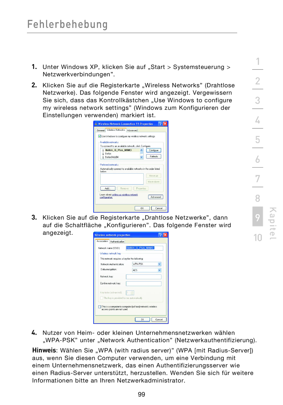 Belkin F5D9230UK4 user manual Fehlerbehebung 