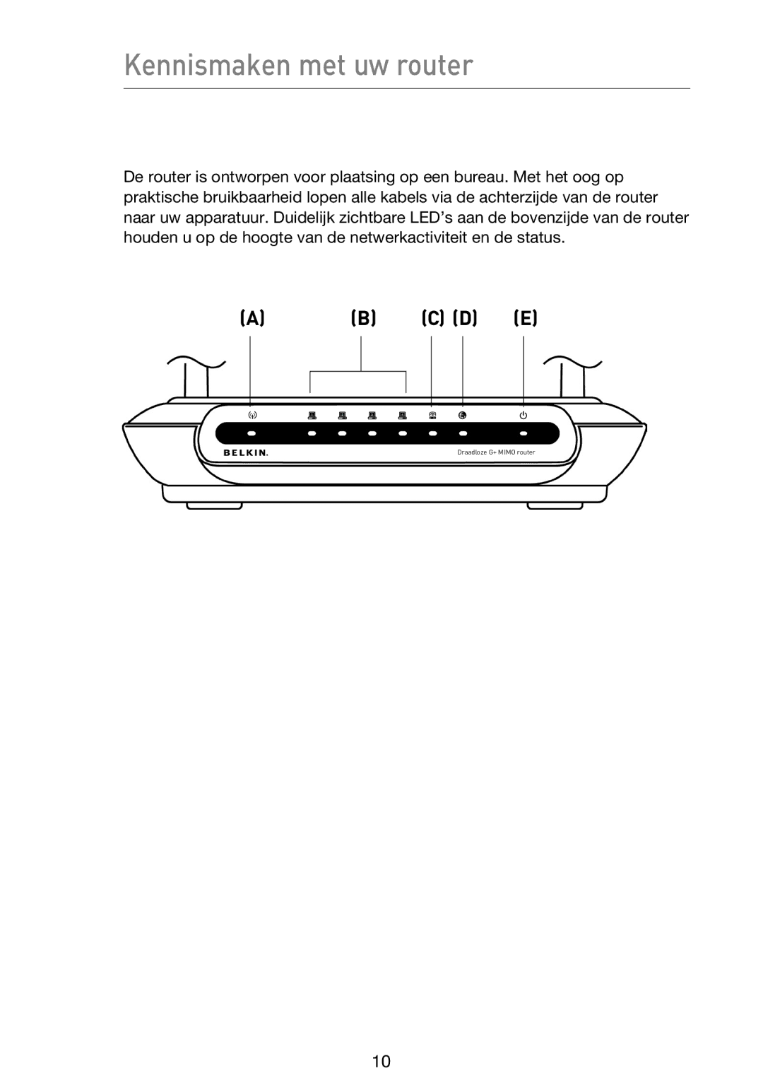 Belkin F5D9230UK4 user manual Kennismaken met uw router 