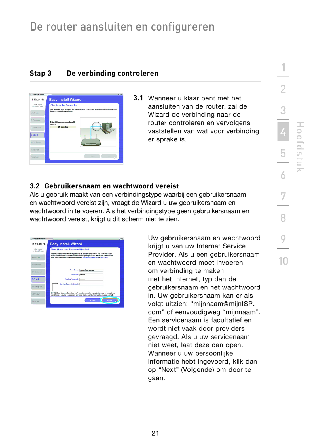 Belkin F5D9230UK4 user manual Stap 3 De verbinding controleren, Gebruikersnaam en wachtwoord vereist 