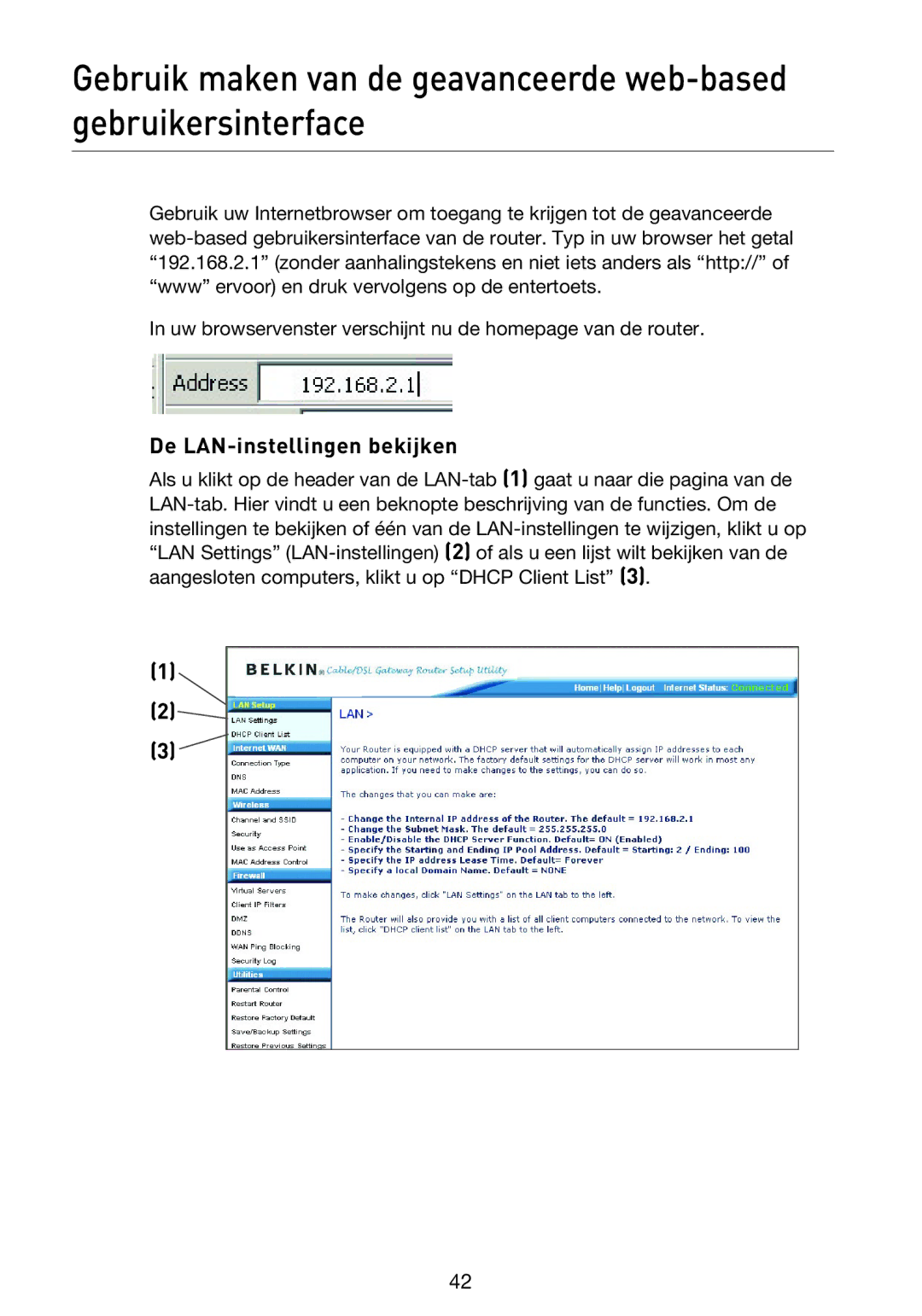 Belkin F5D9230UK4 user manual De LAN-instellingen bekijken 