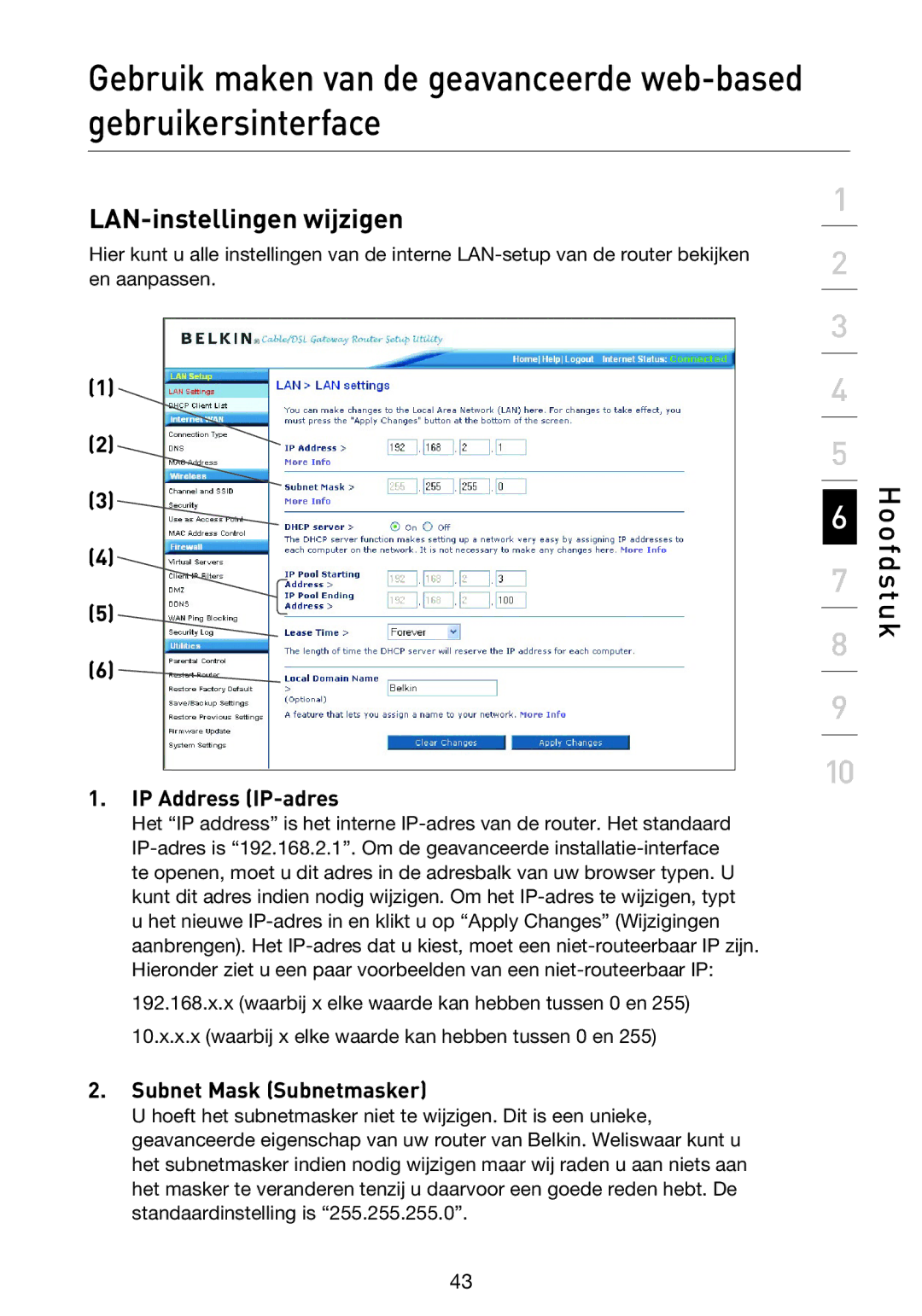 Belkin F5D9230UK4 user manual IP Address IP-adres, Subnet Mask Subnetmasker 