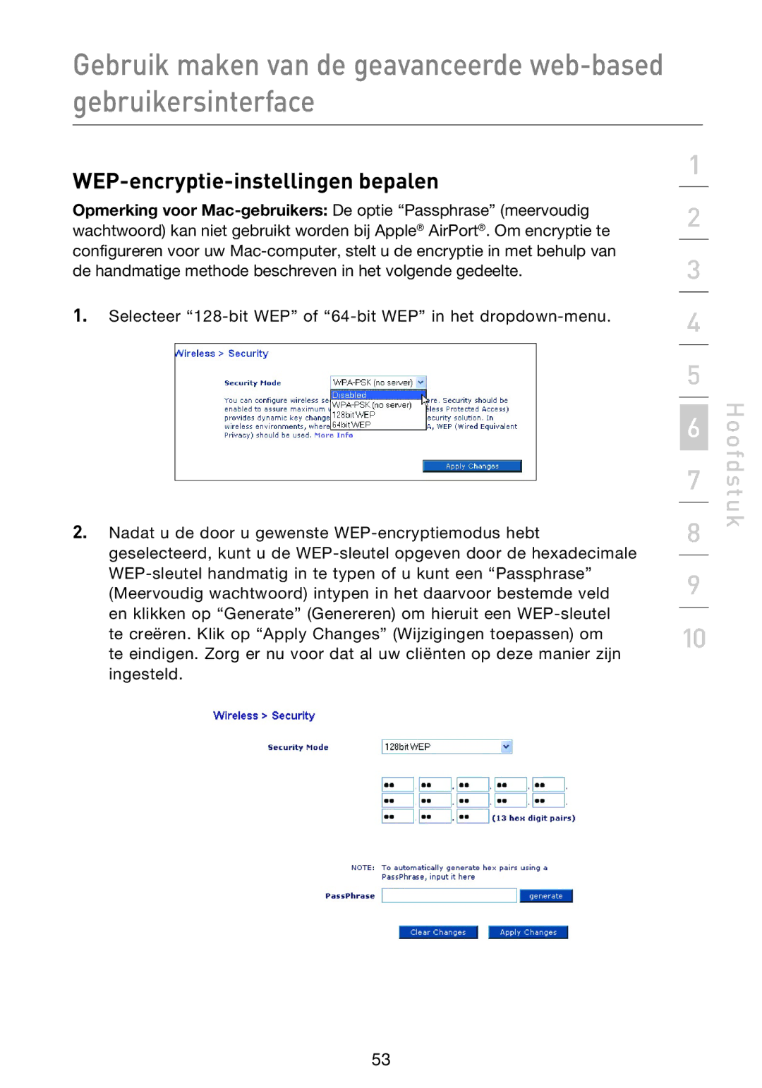 Belkin F5D9230UK4 user manual WEP-encryptie-instellingen bepalen 