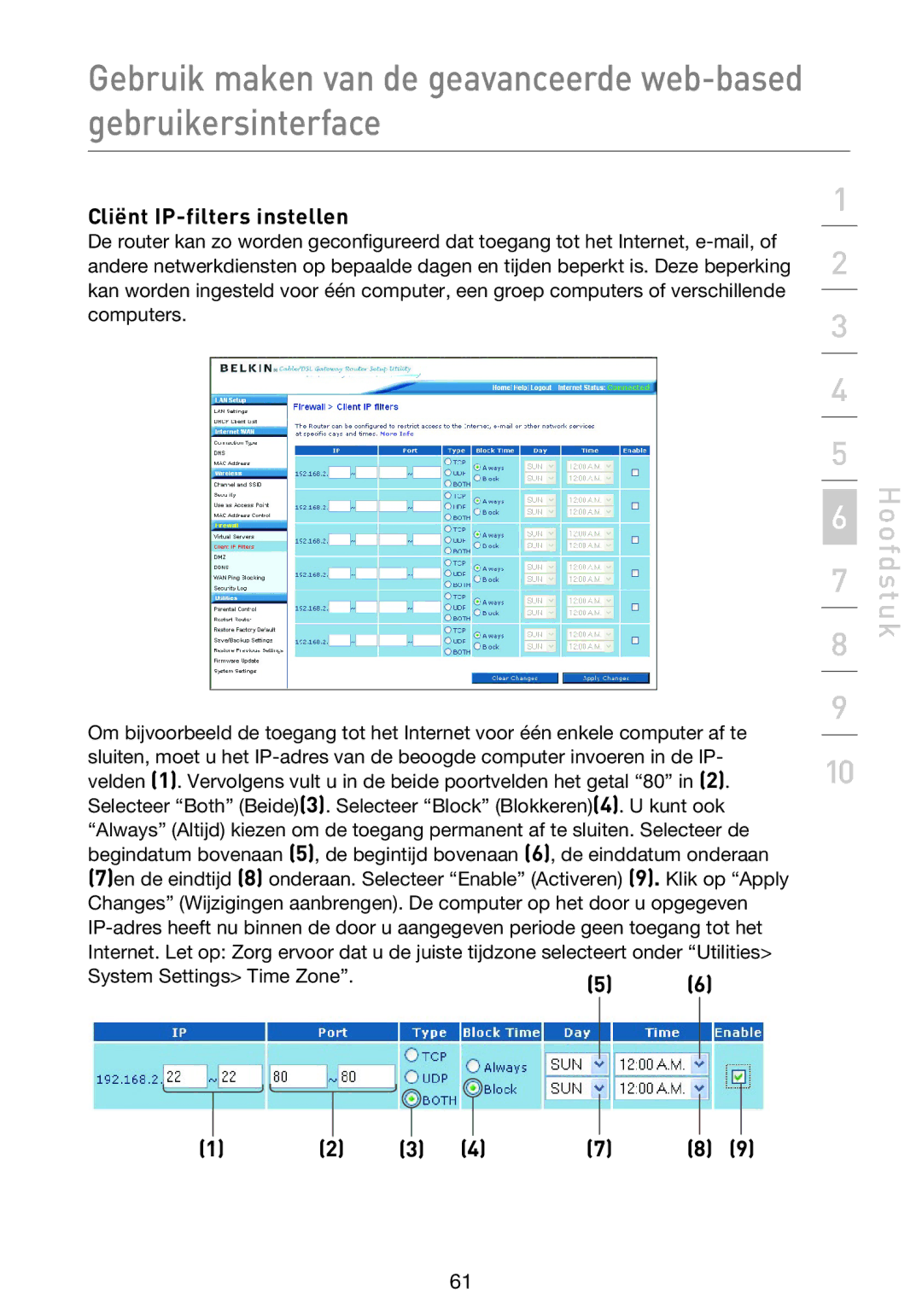 Belkin F5D9230UK4 user manual Cliënt IP-filters instellen 