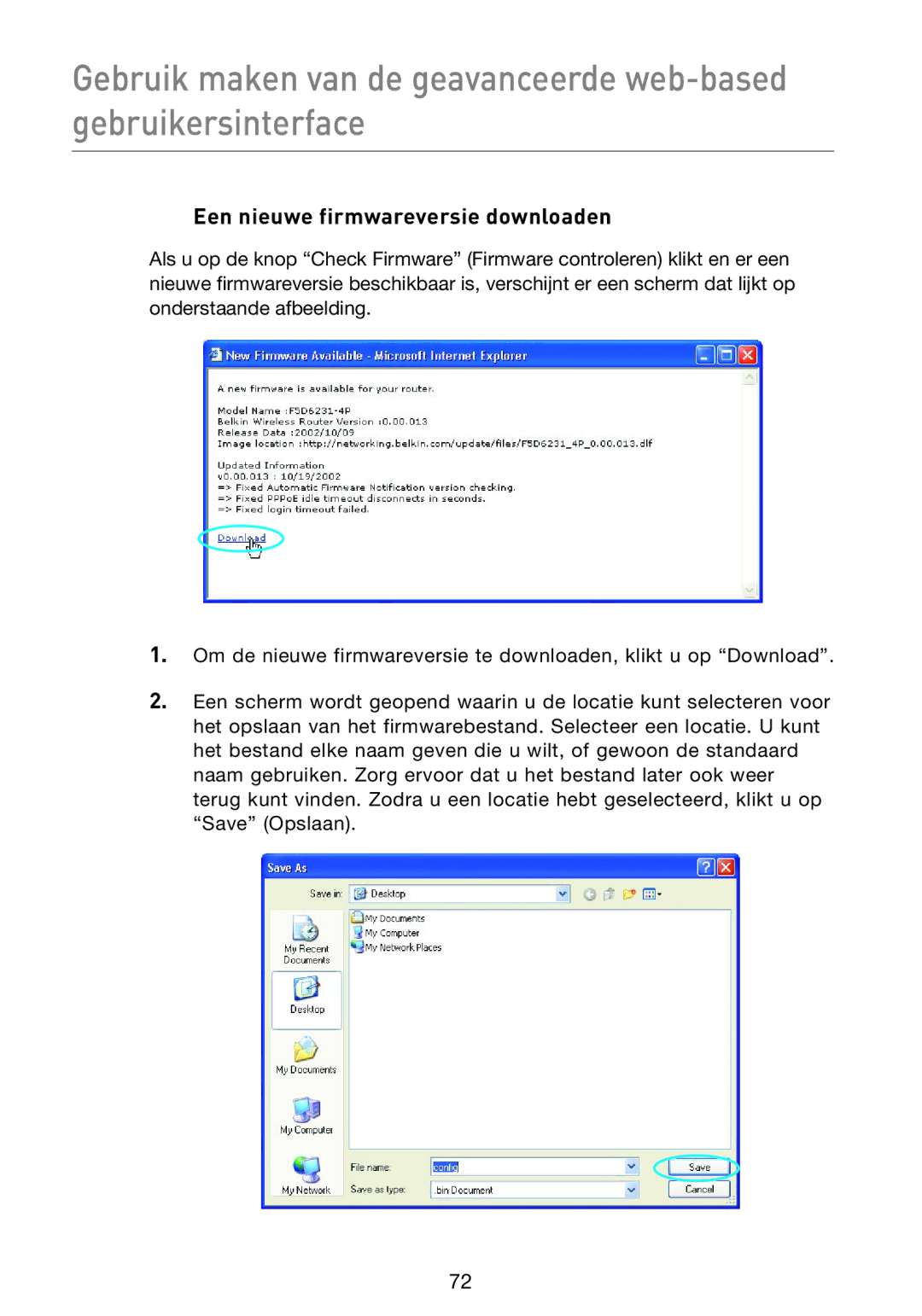 Belkin F5D9230UK4 user manual Een nieuwe firmwareversie downloaden 