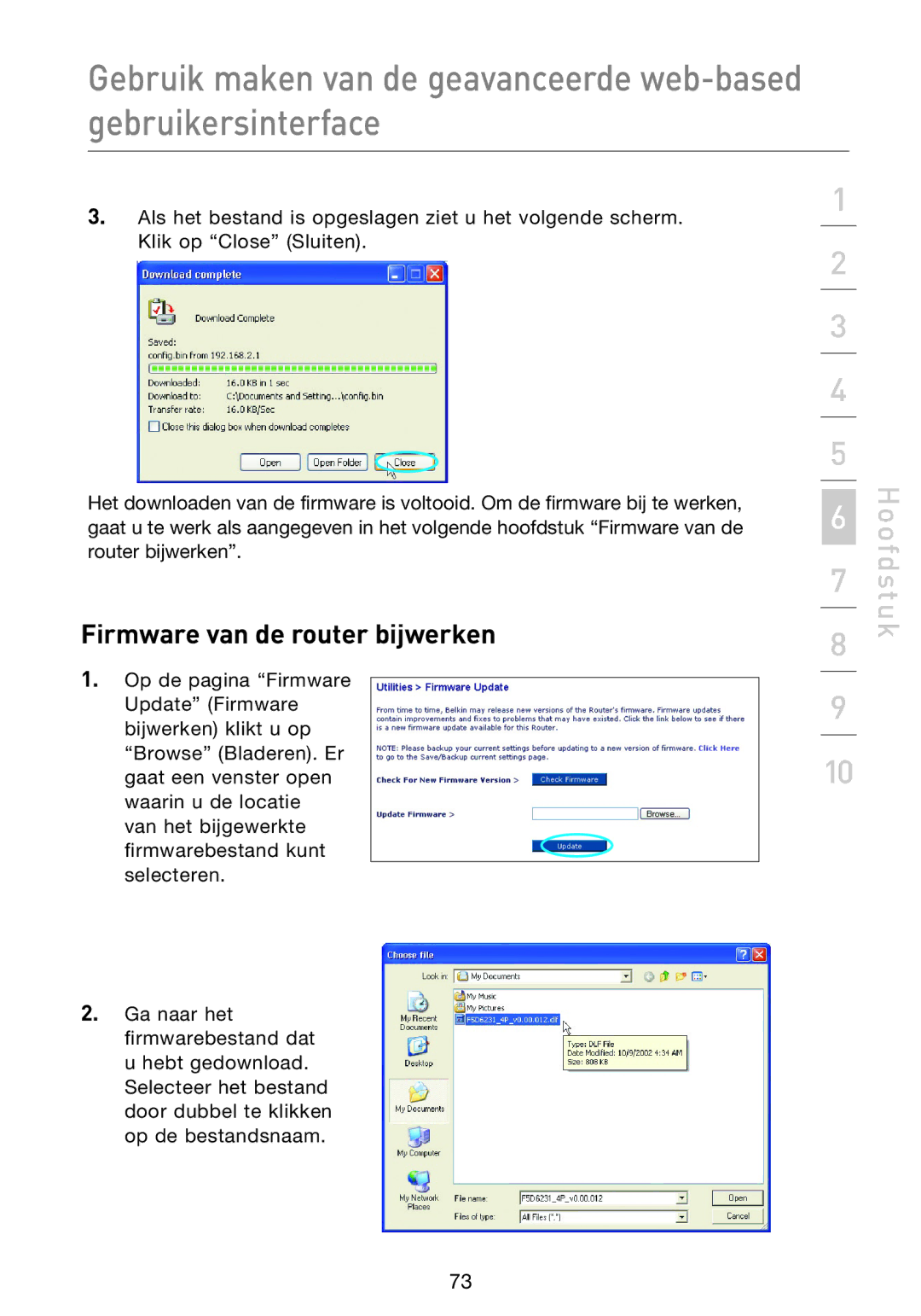 Belkin F5D9230UK4 user manual Firmware van de router bijwerken 