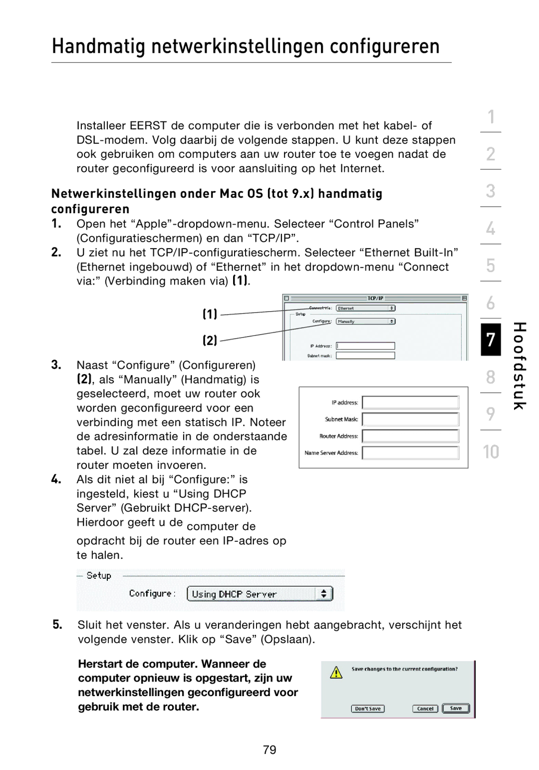 Belkin F5D9230UK4 user manual Handmatig netwerkinstellingen configureren 