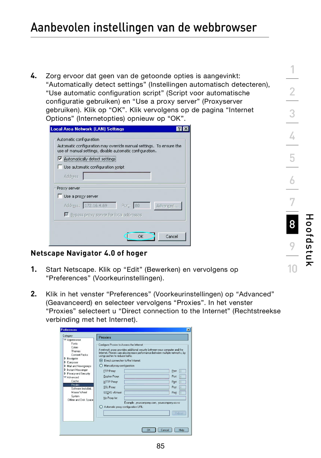 Belkin F5D9230UK4 user manual Netscape Navigator 4.0 of hoger 