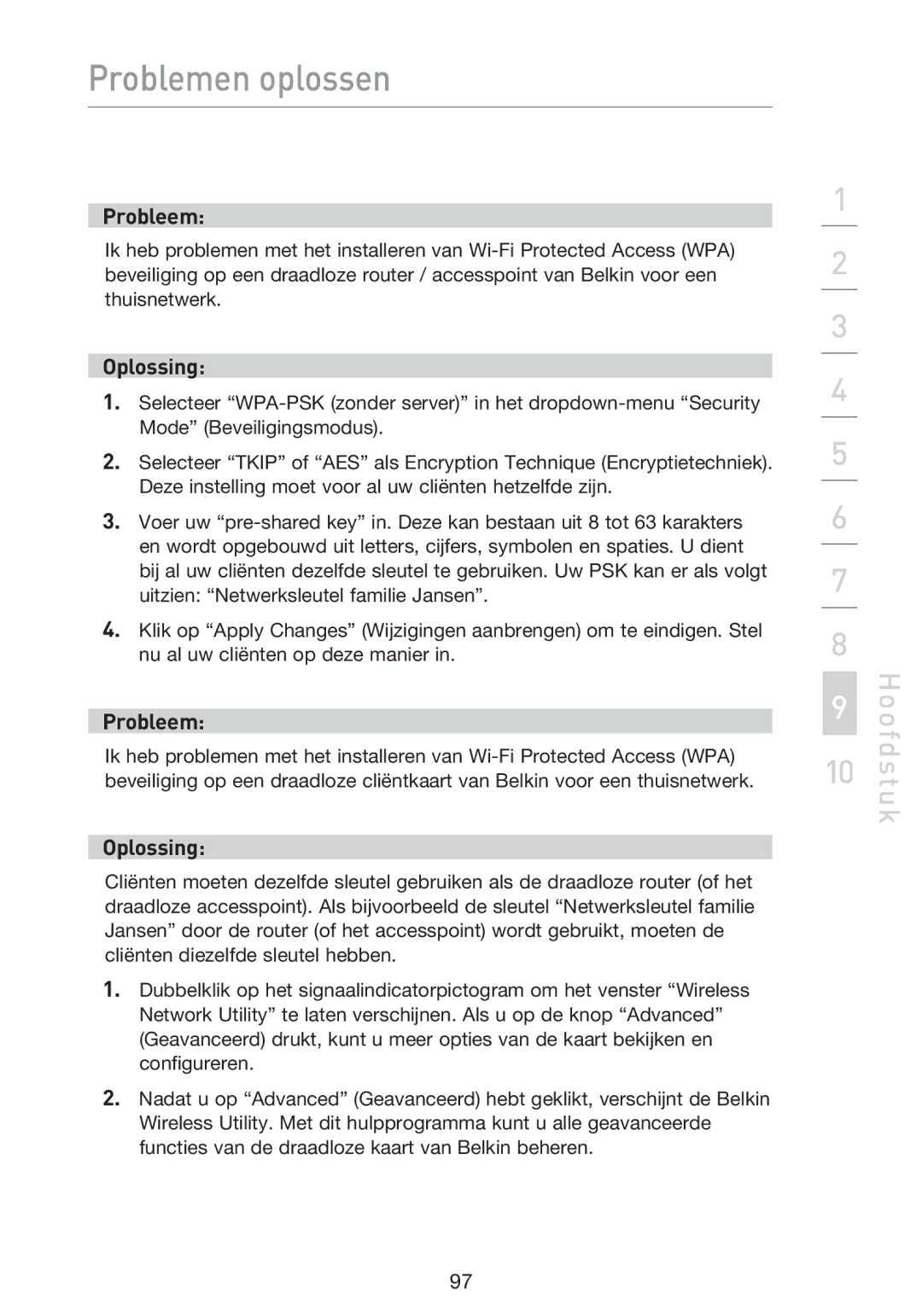 Belkin F5D9230UK4 user manual Problemen oplossen 