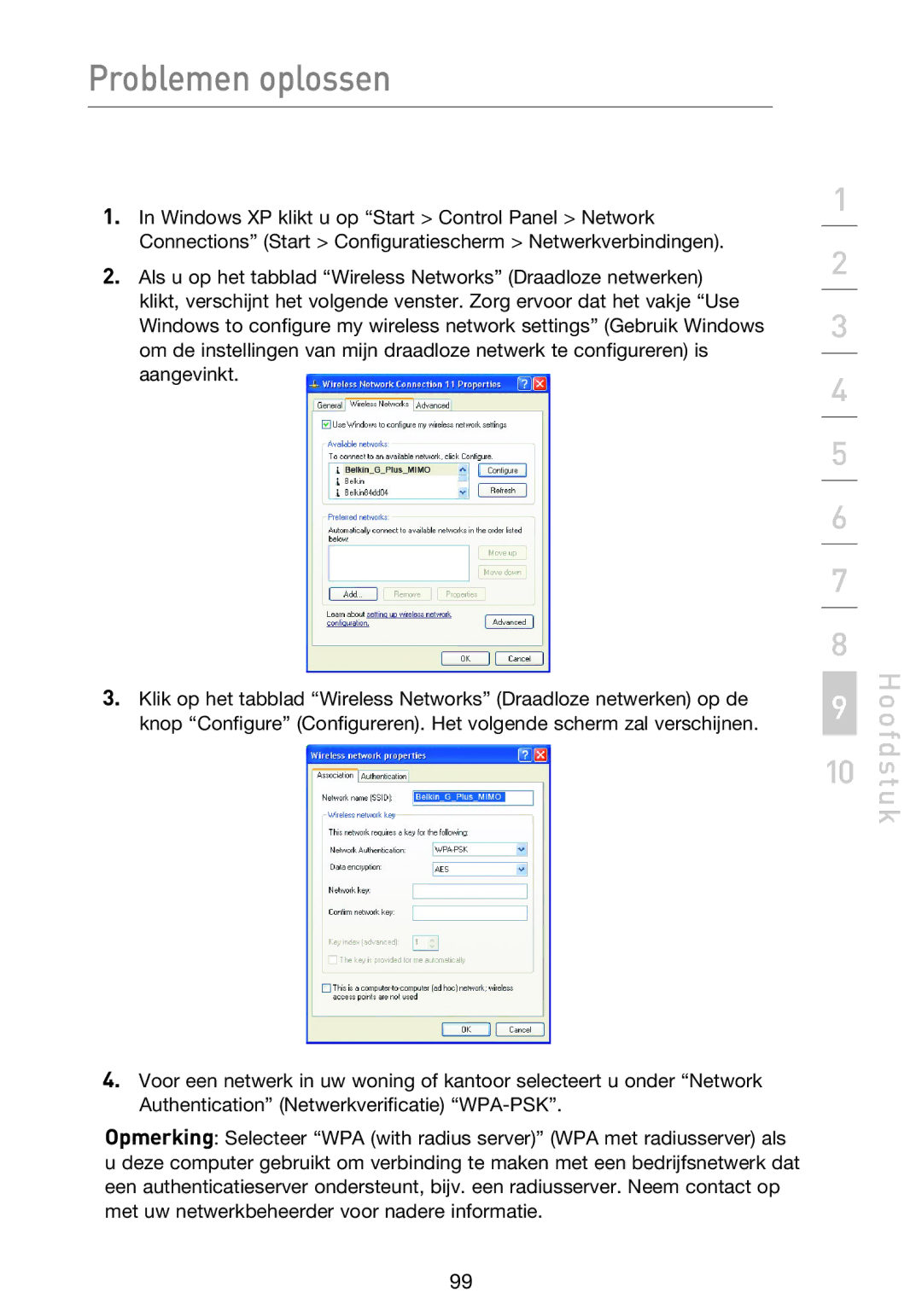 Belkin F5D9230UK4 user manual Problemen oplossen 