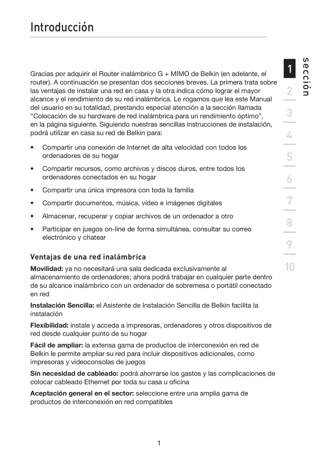 Belkin F5D9230UK4 user manual Introducción, Ventajas de una red inalámbrica 