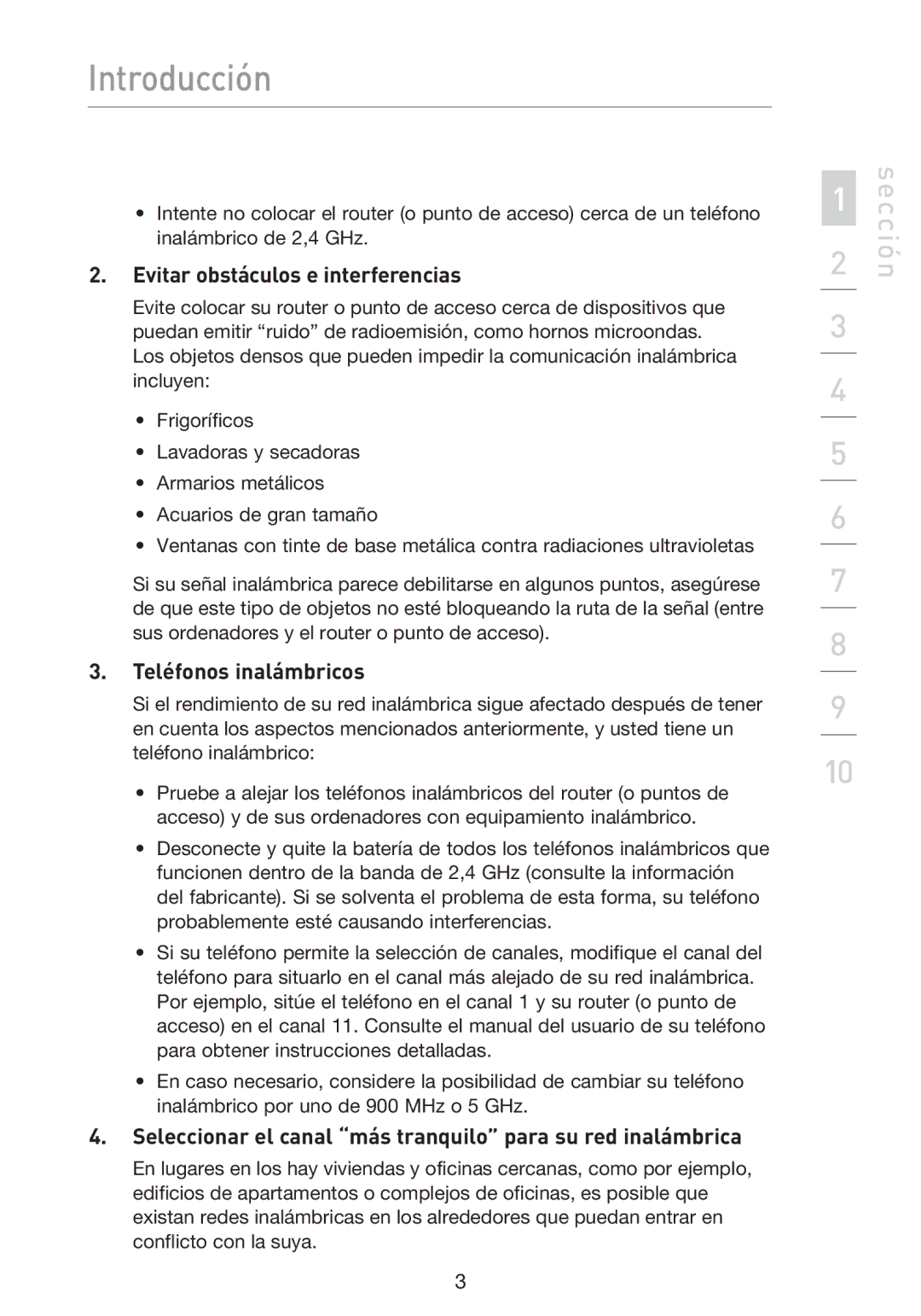 Belkin F5D9230UK4 user manual Evitar obstáculos e interferencias, Teléfonos inalámbricos 