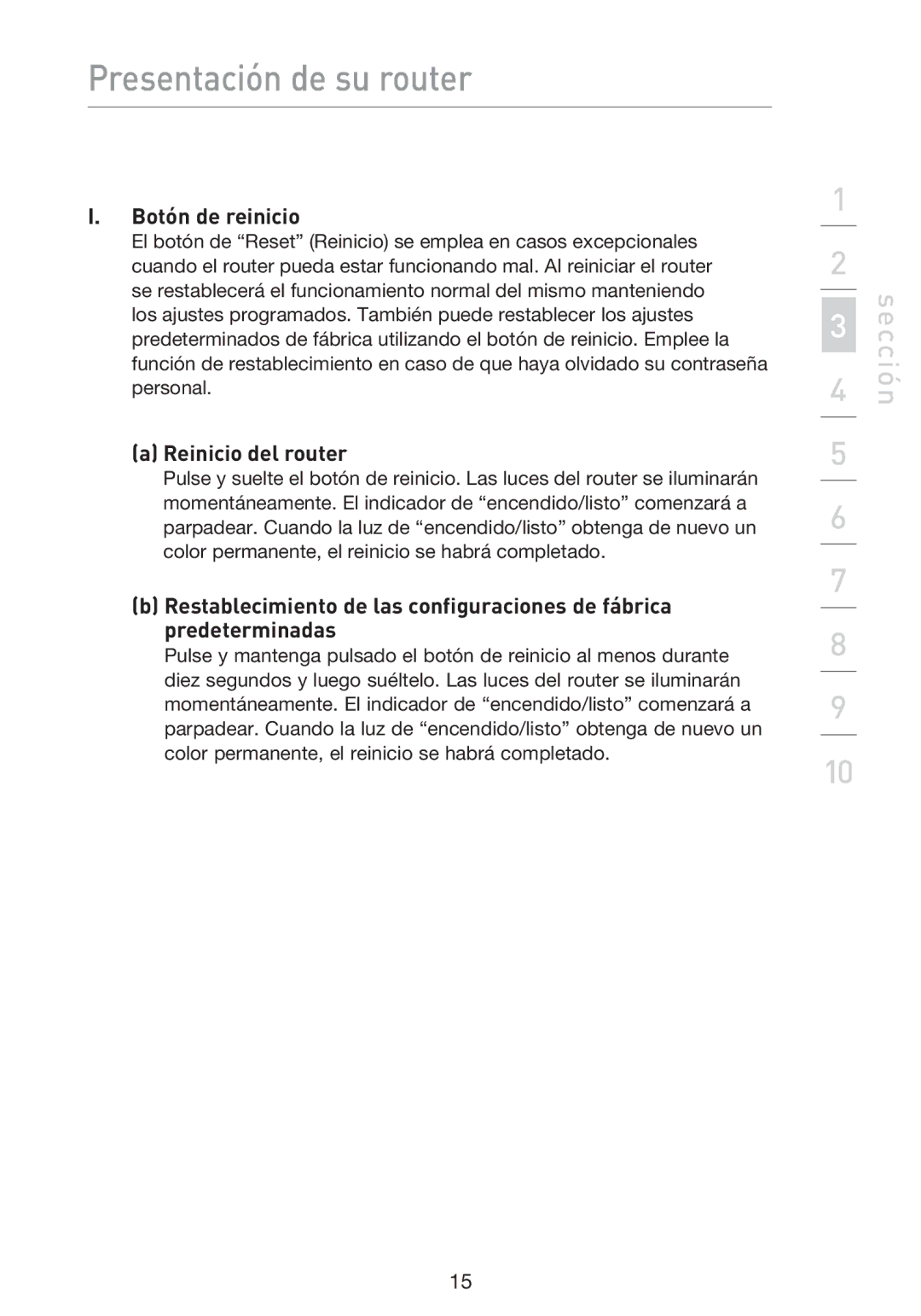 Belkin F5D9230UK4 user manual Botón de reinicio, Reinicio del router 