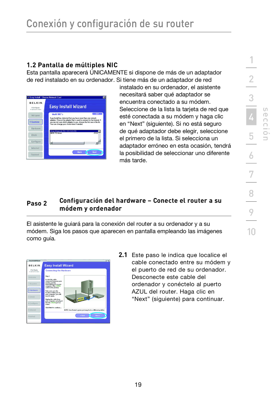 Belkin F5D9230UK4 user manual Pantalla de múltiples NIC 