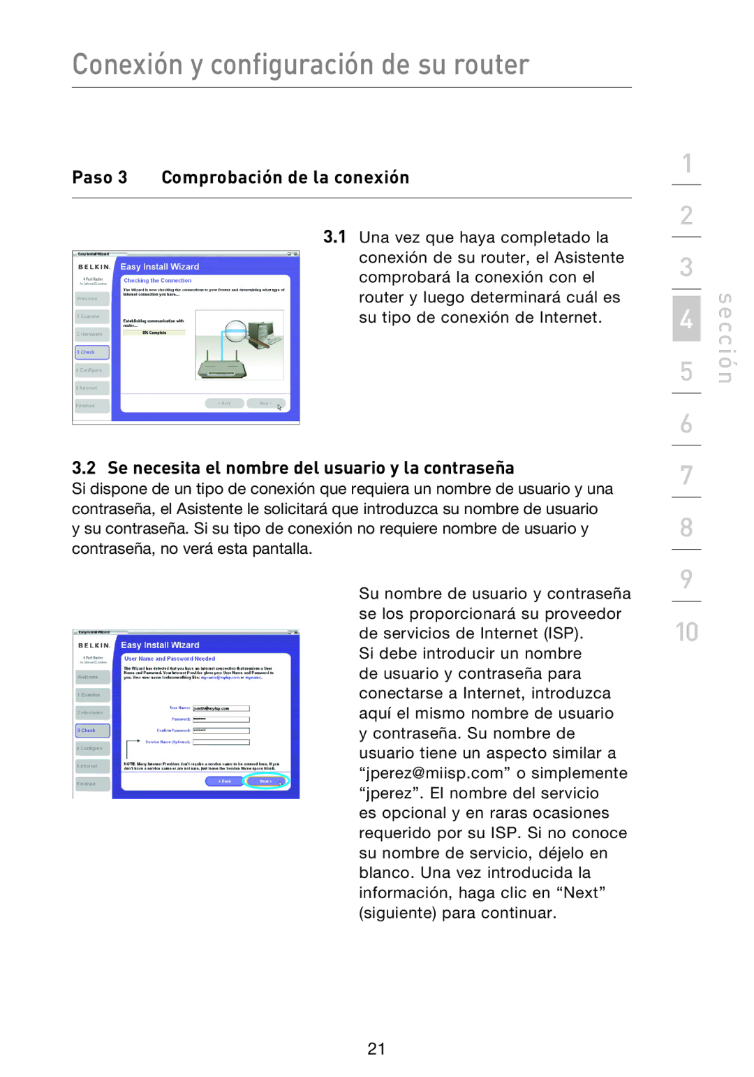 Belkin F5D9230UK4 user manual Paso 3 Comprobación de la conexión, Se necesita el nombre del usuario y la contraseña 