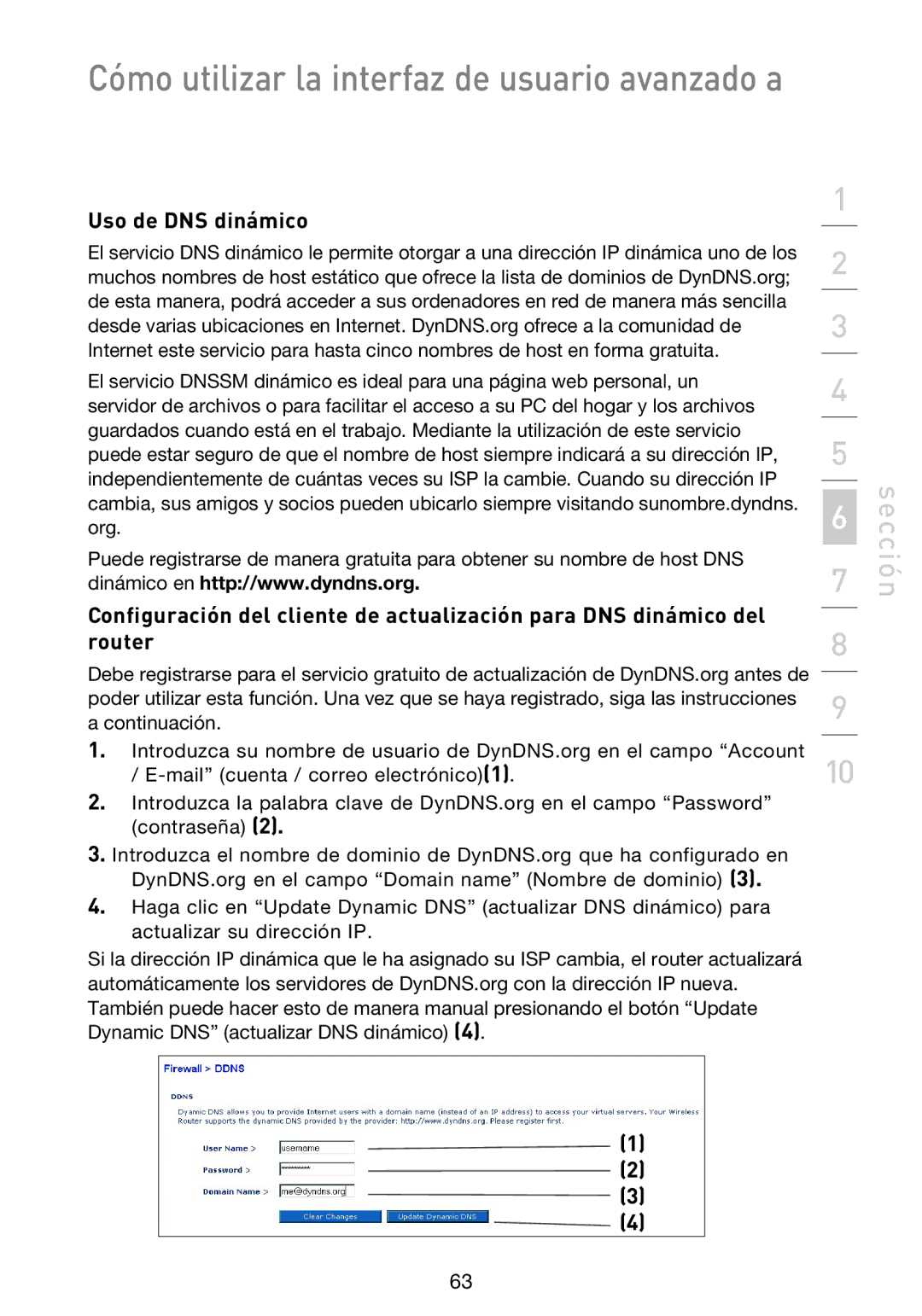 Belkin F5D9230UK4 user manual Uso de DNS dinámico 