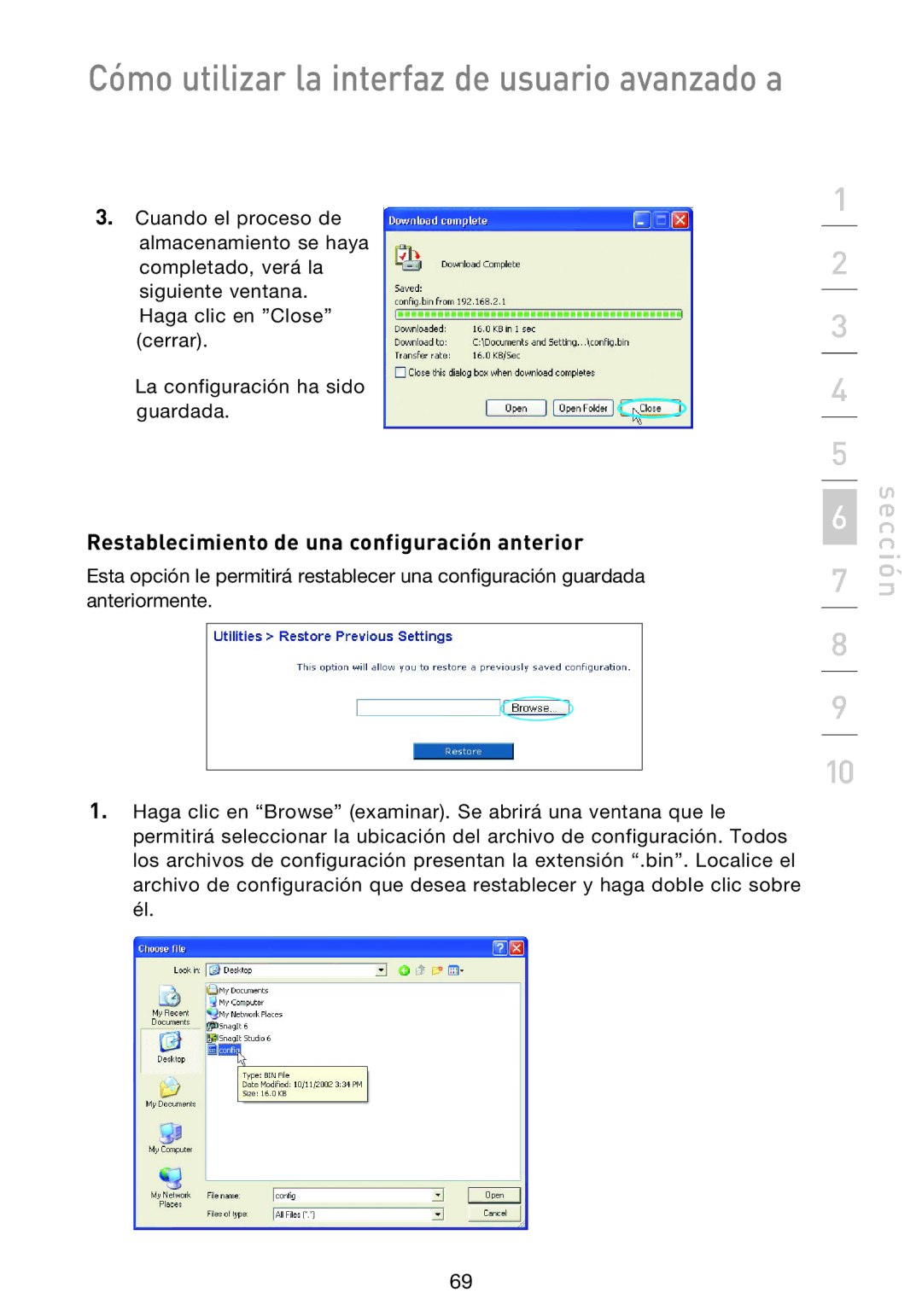 Belkin F5D9230UK4 user manual Restablecimiento de una configuración anterior 