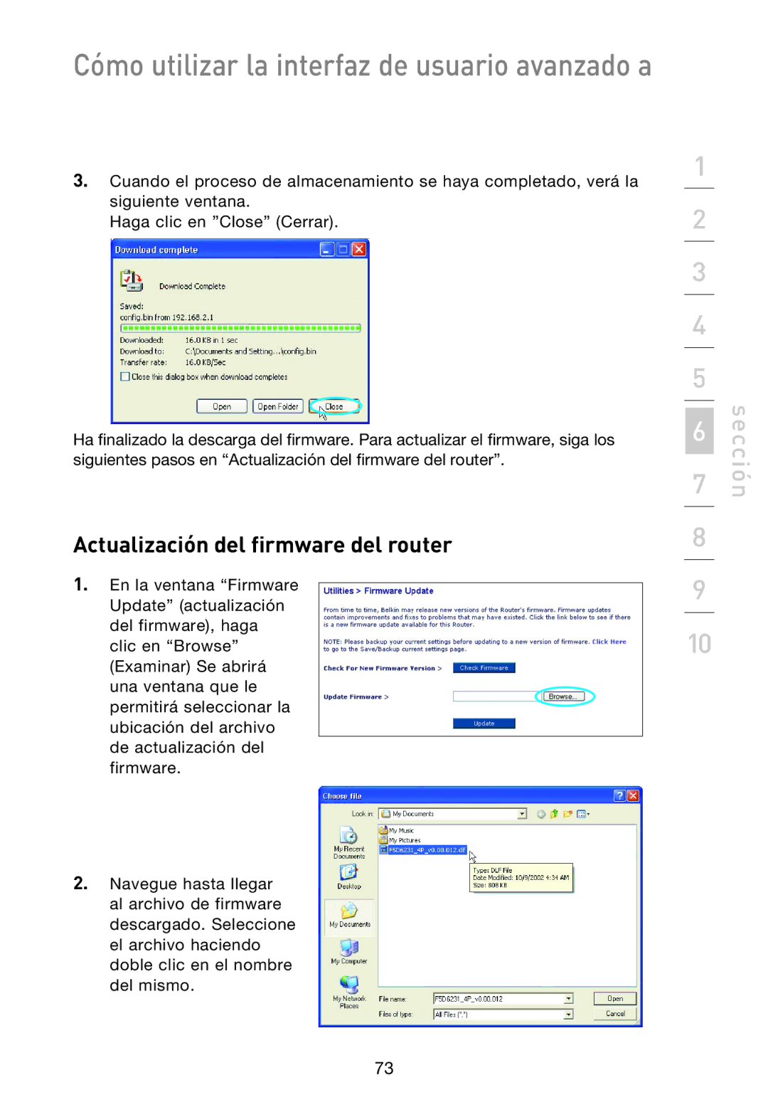 Belkin F5D9230UK4 user manual Actualización del firmware del router 