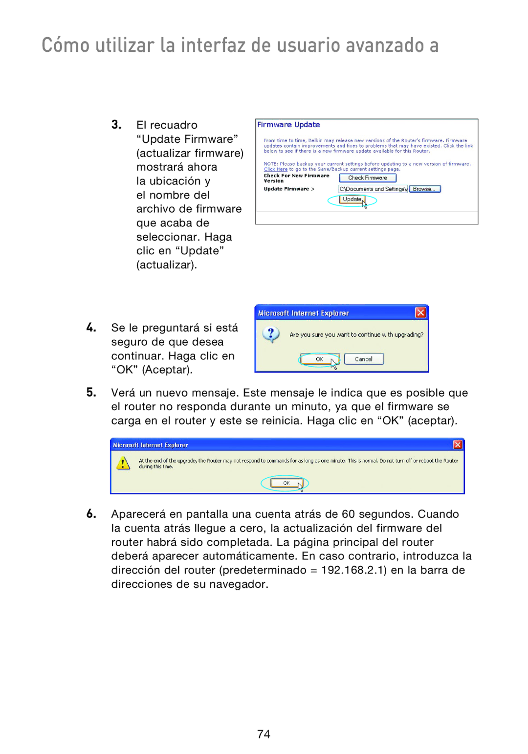 Belkin F5D9230UK4 user manual Cómo utilizar la interfaz de usuario avanzado a 