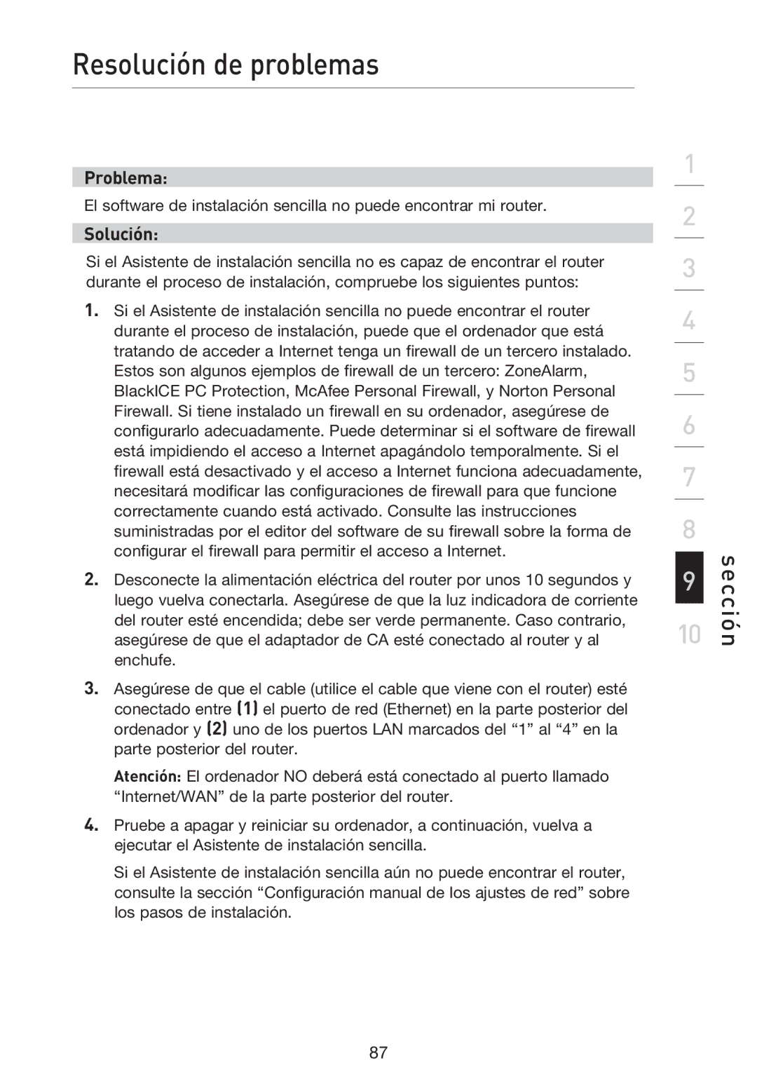 Belkin F5D9230UK4 user manual Resolución de problemas 