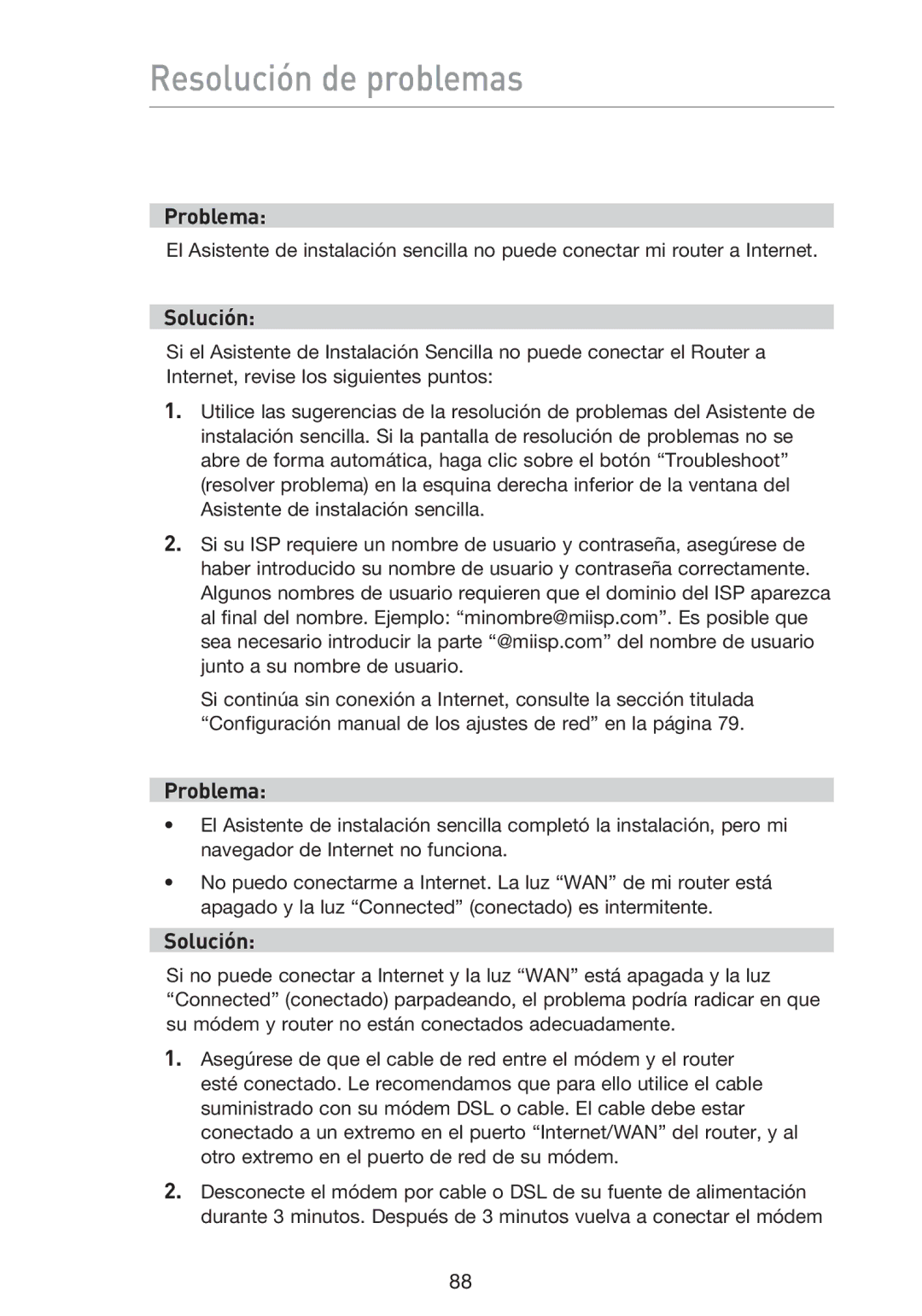 Belkin F5D9230UK4 user manual Resolución de problemas 