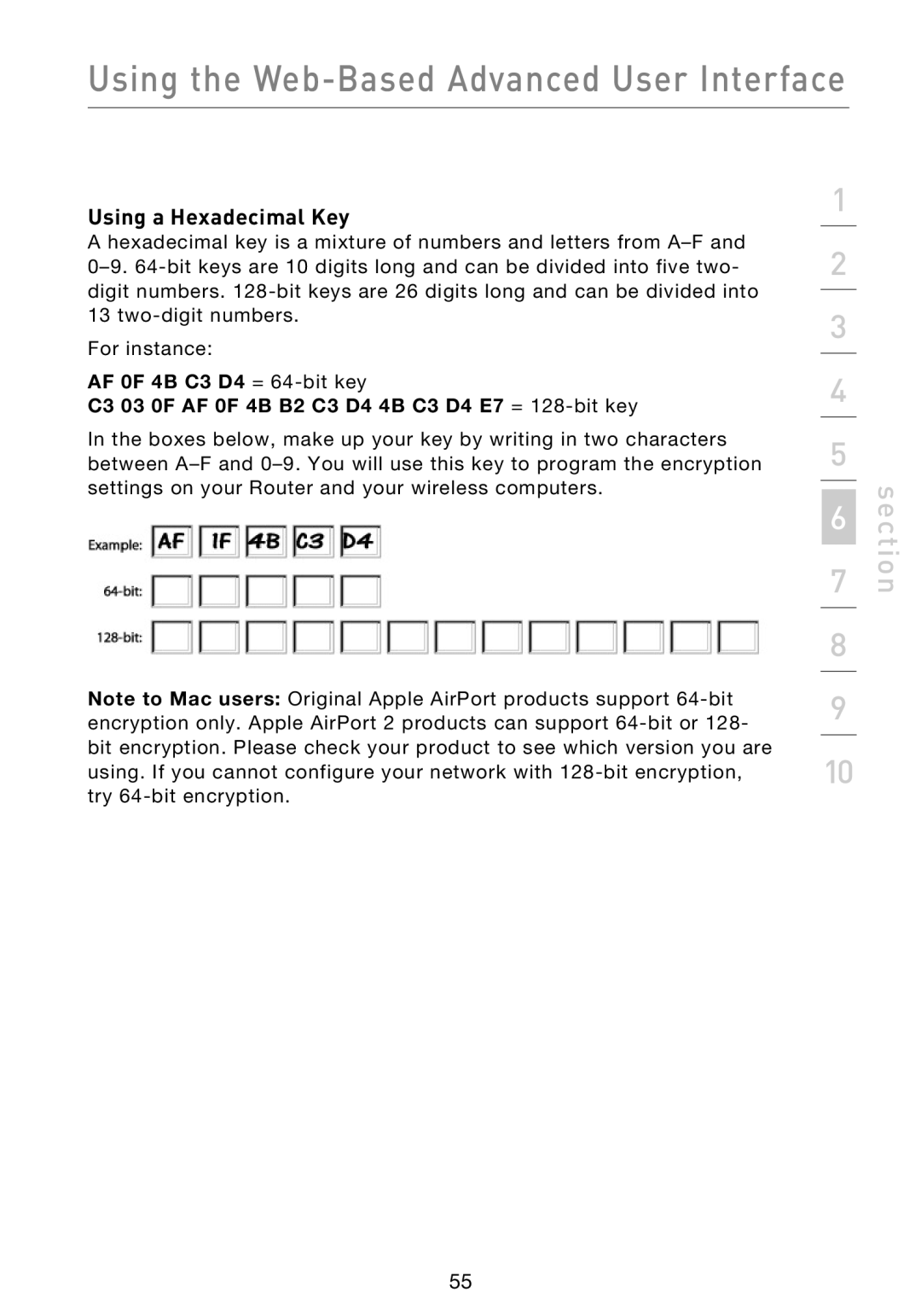 Belkin F5D9230UK4 user manual Using a Hexadecimal Key 