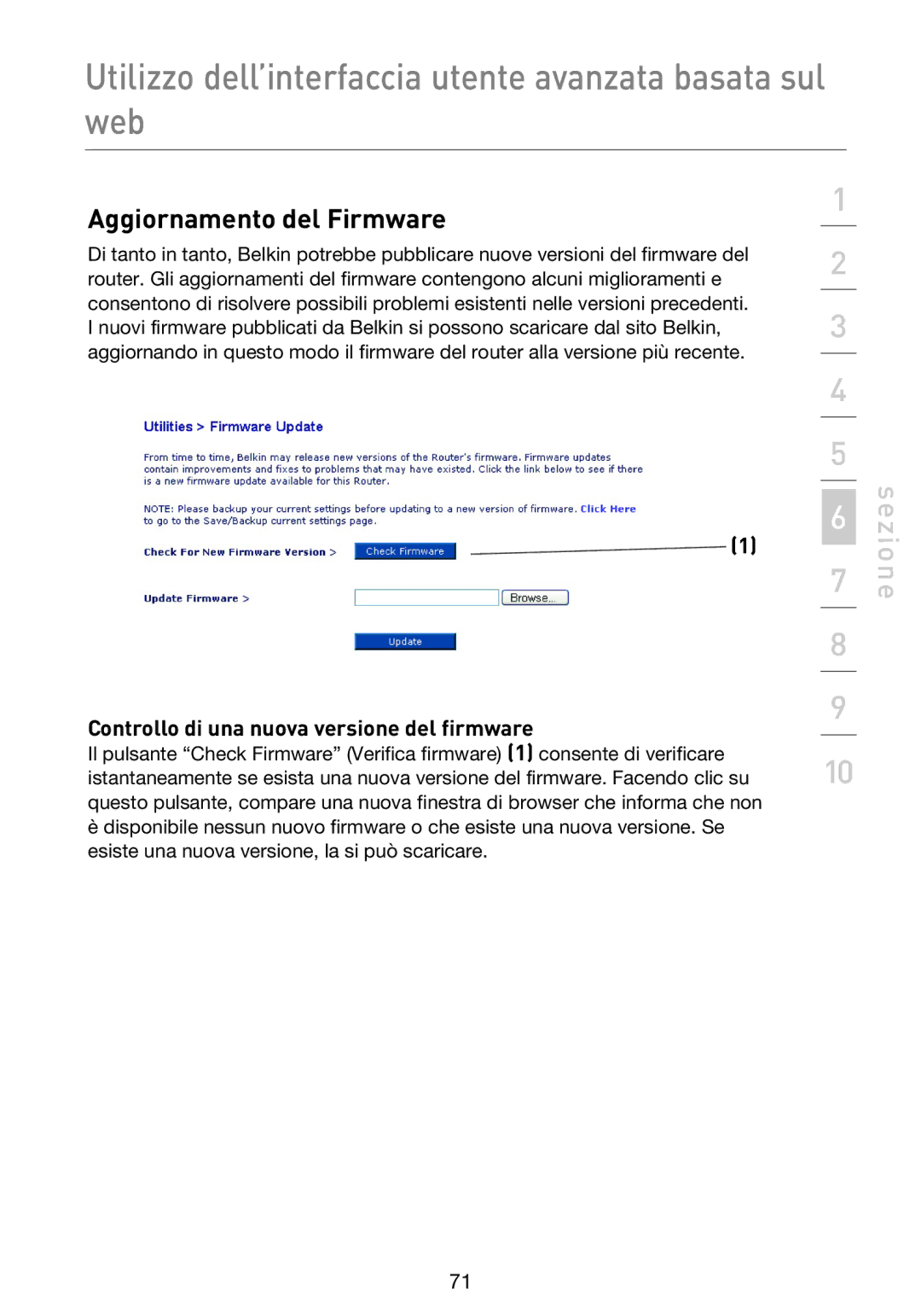 Belkin F5D9230UK4 user manual Aggiornamento del Firmware, Controllo di una nuova versione del firmware 