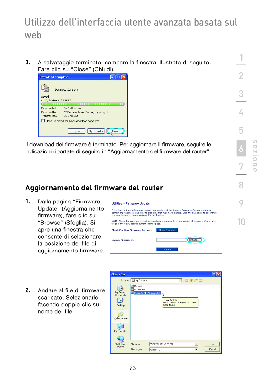 Belkin F5D9230UK4 user manual Aggiornamento del firmware del router 