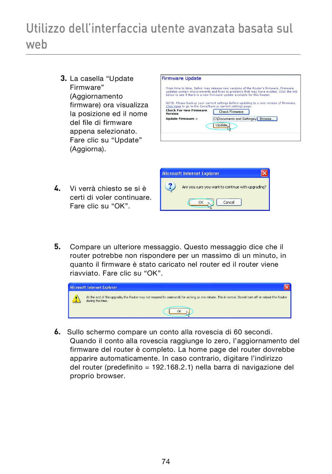 Belkin F5D9230UK4 user manual Utilizzo dell’interfaccia utente avanzata basata sul web 