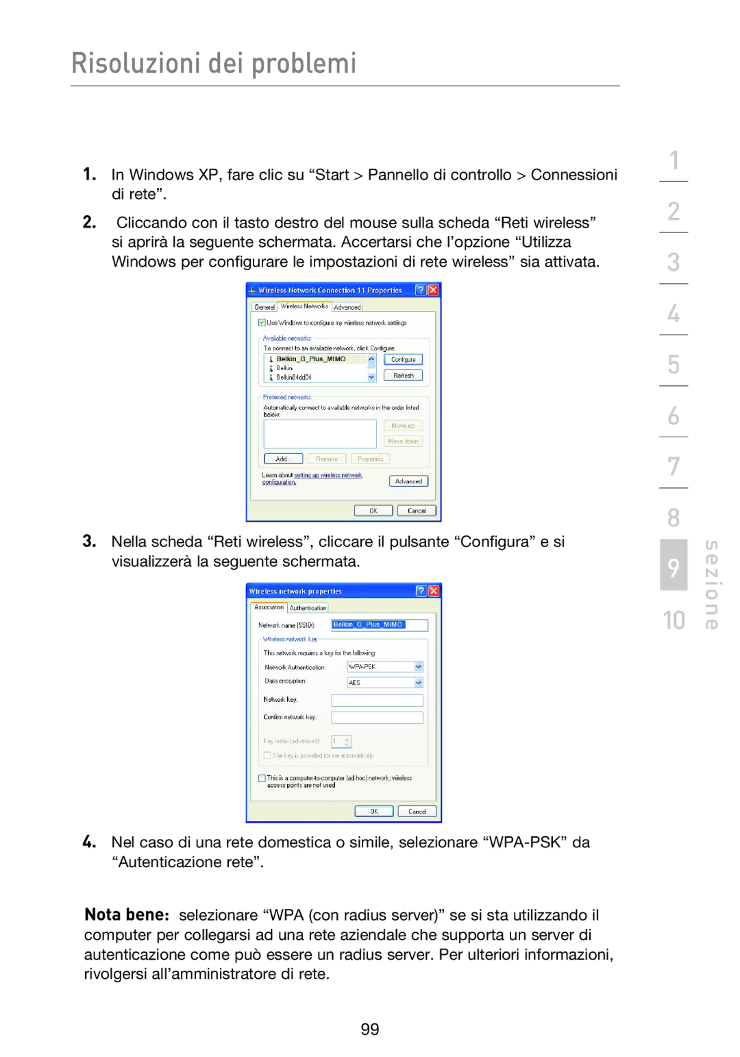 Belkin F5D9230UK4 user manual Risoluzioni dei problemi 