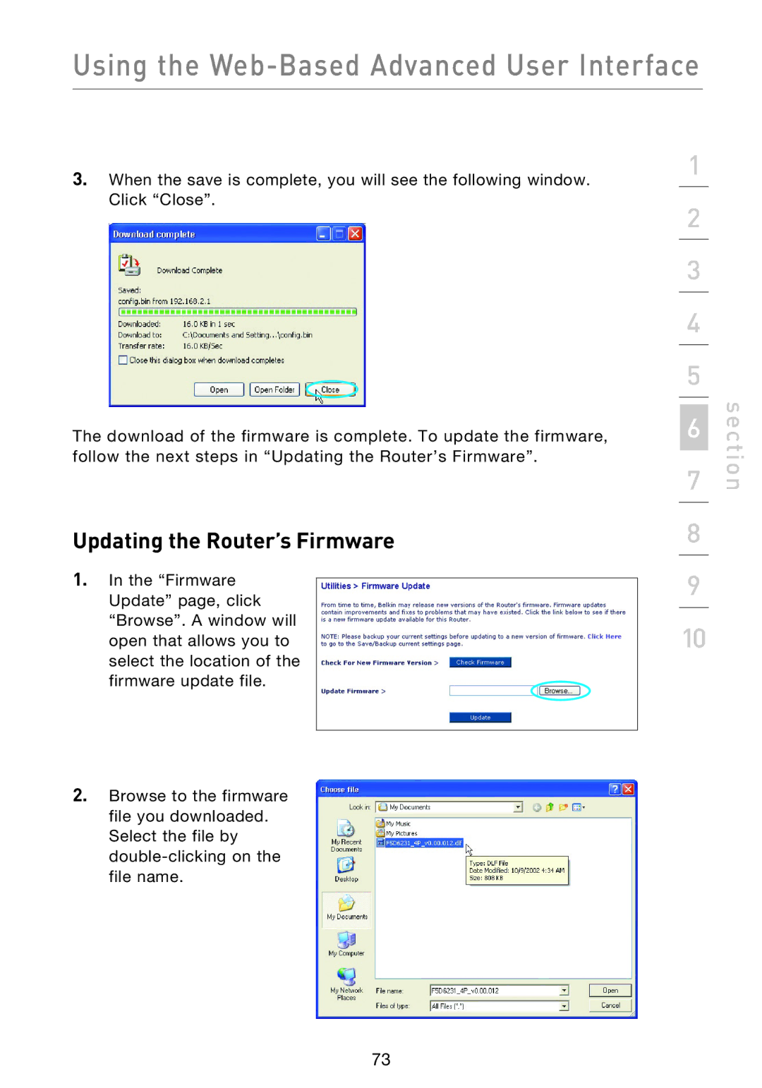 Belkin F5D9230UK4 user manual Updating the Router’s Firmware 