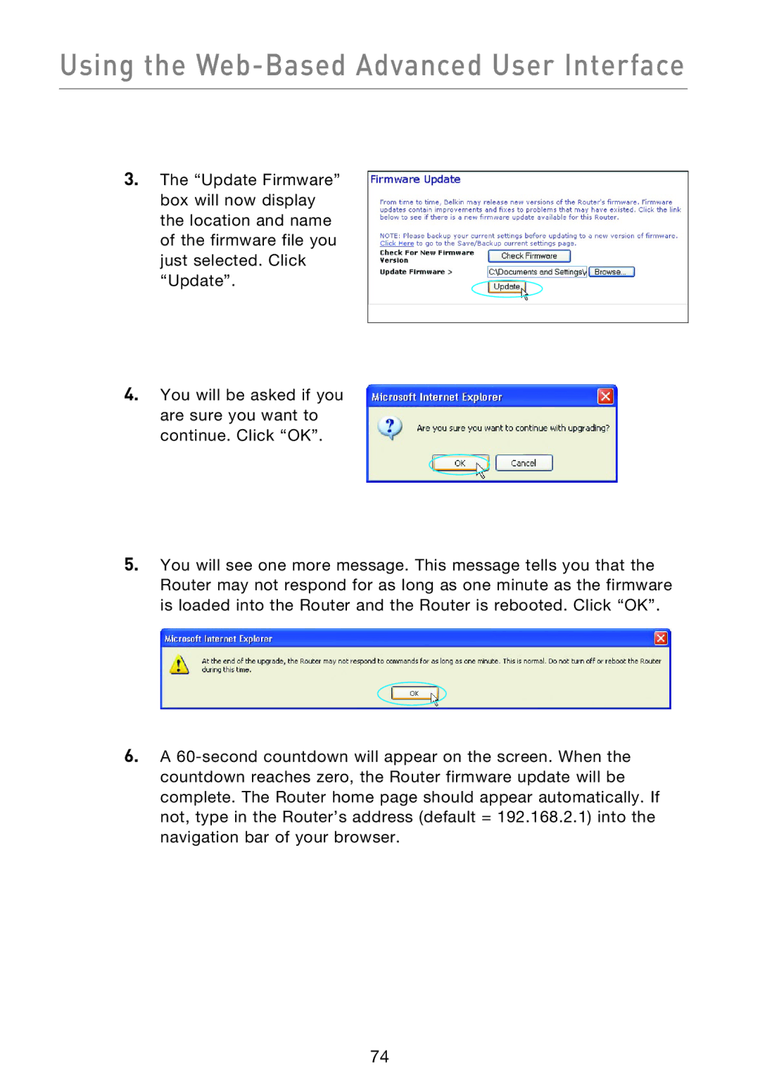 Belkin F5D9230UK4 user manual Using the Web-Based Advanced User Interface 