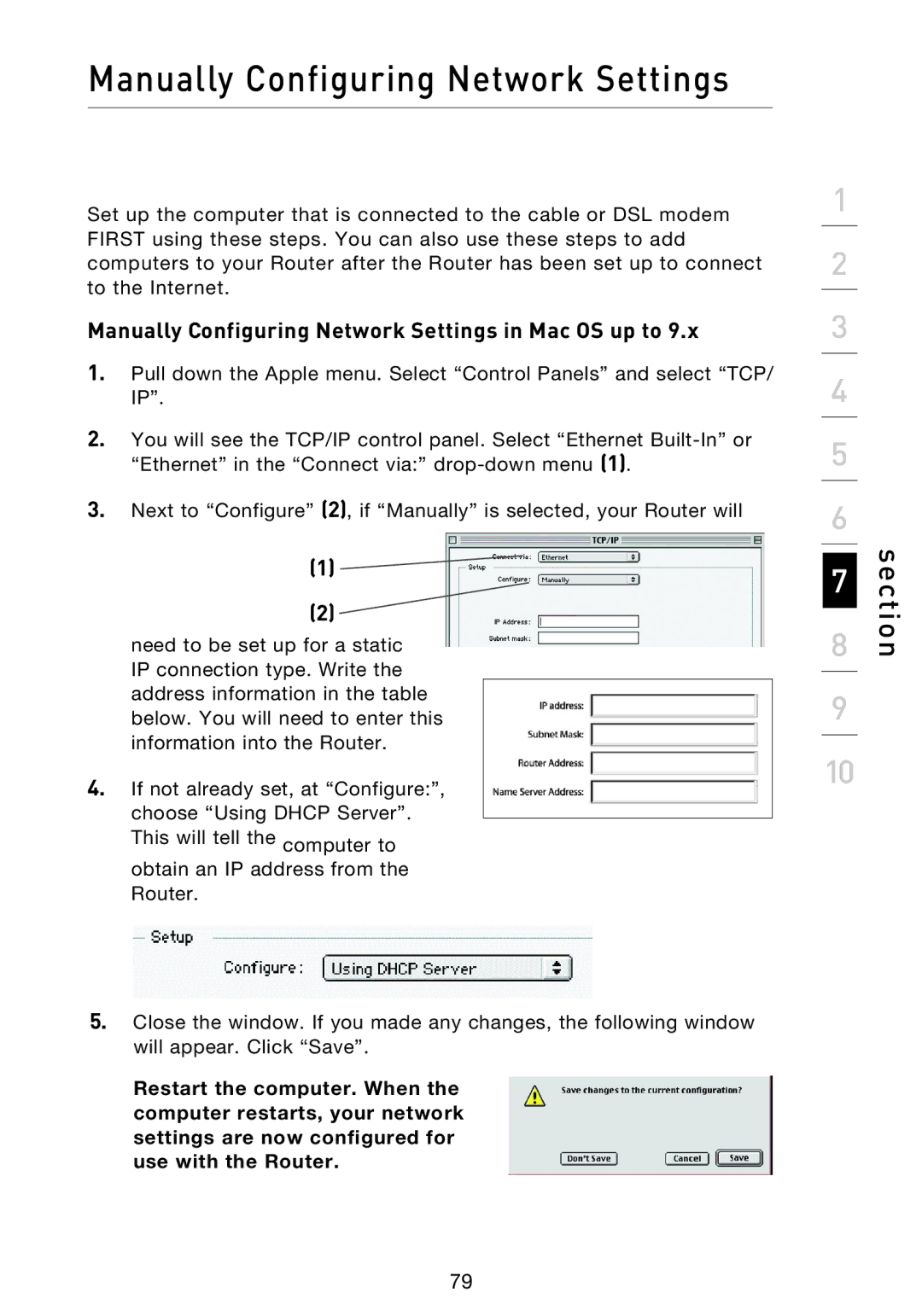 Belkin F5D9230UK4 user manual Manually Configuring Network Settings in Mac OS up to 