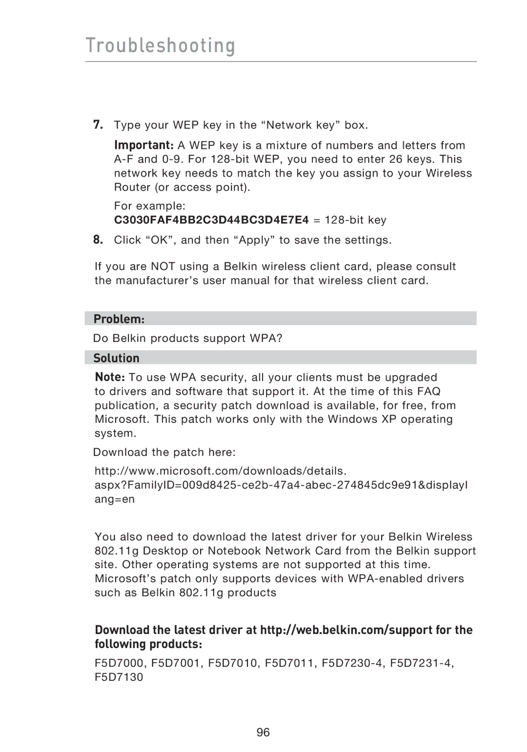 Belkin F5D9230UK4 user manual C3030FAF4BB2C3D44BC3D4E7E4 = 128-bit key 