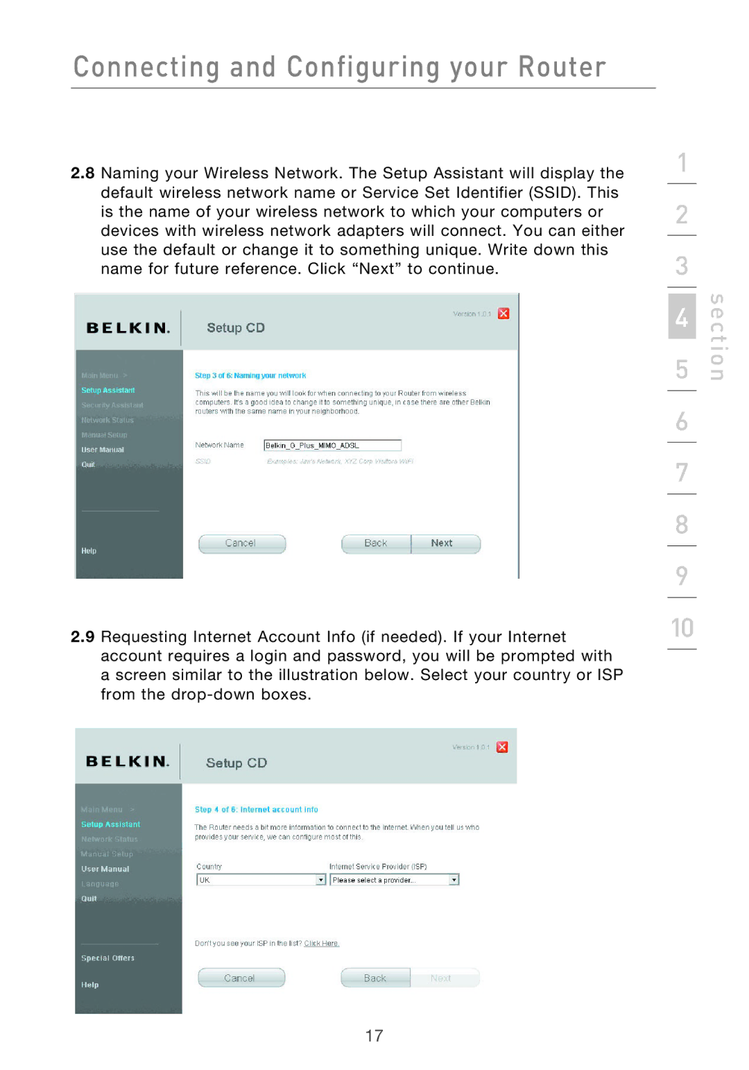 Belkin F5D9630-4 user manual Connecting and Configuring your Router 