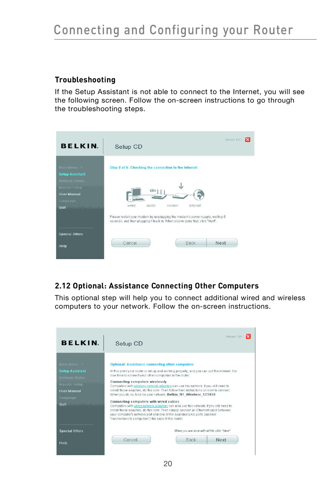 Belkin F5D9630-4 user manual Troubleshooting, Optional Assistance Connecting Other Computers 