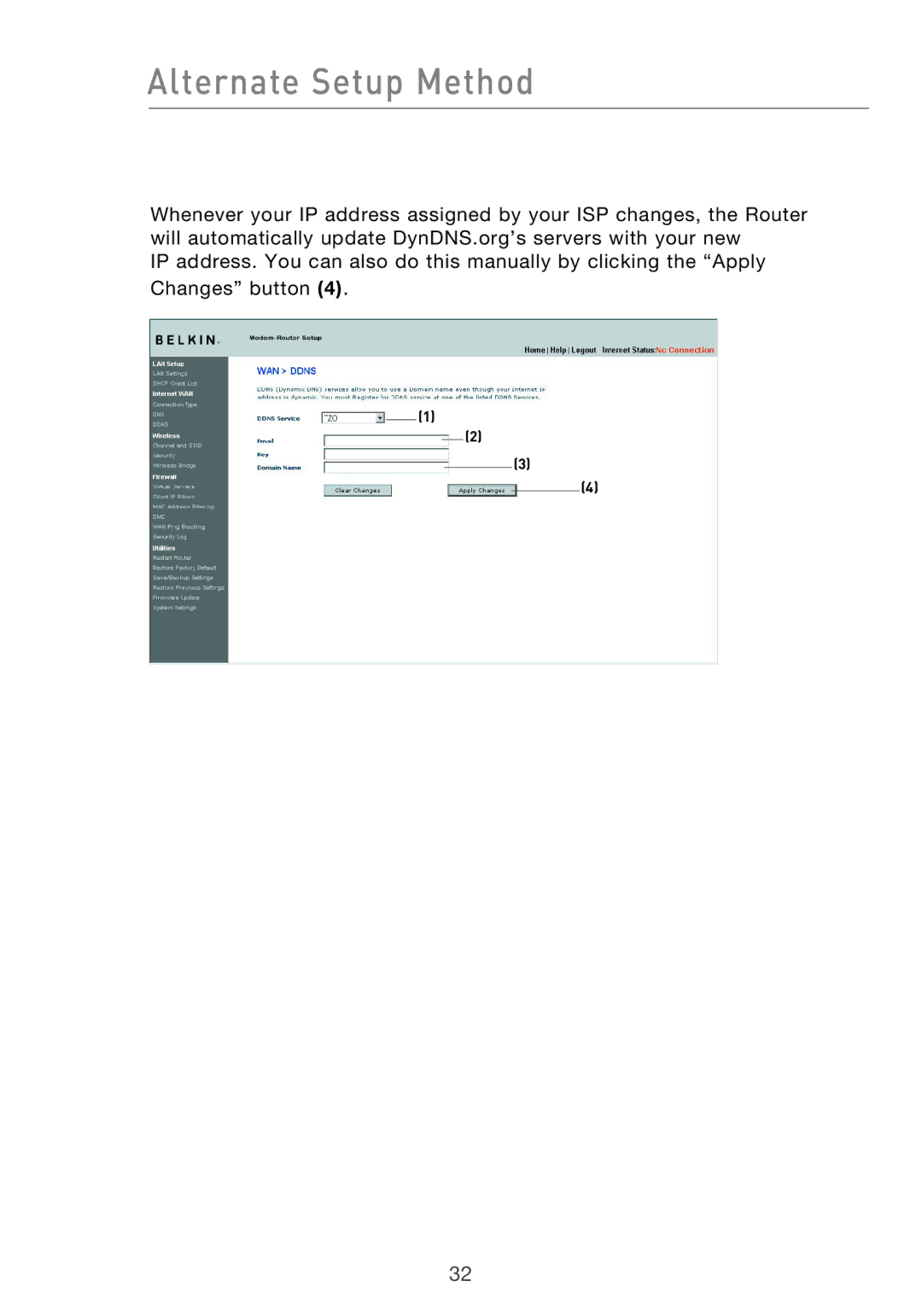 Belkin F5D9630-4 user manual Alternate Setup Method 