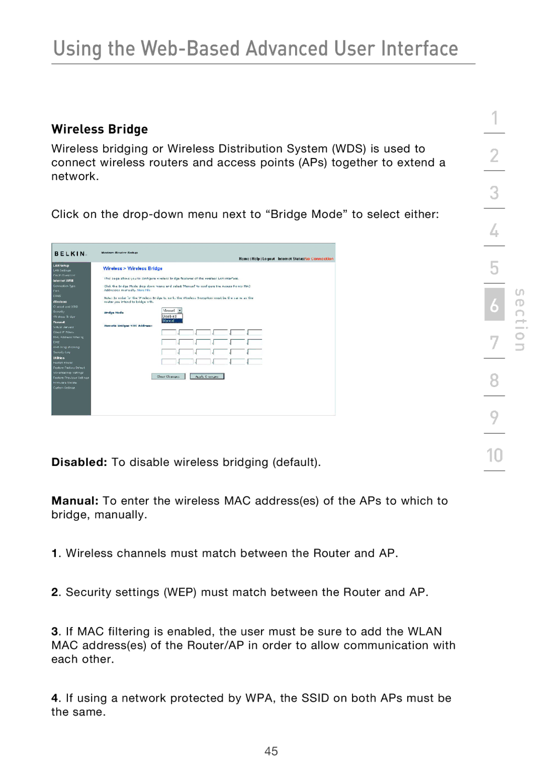 Belkin F5D9630-4 user manual Wireless Bridge 