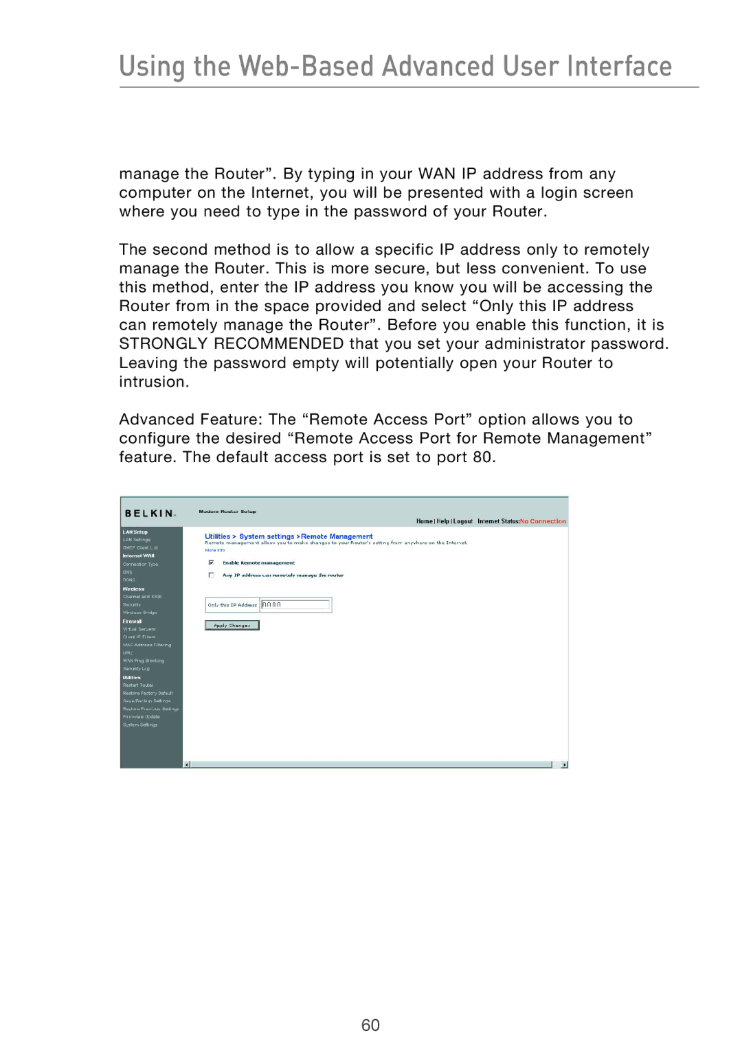 Belkin F5D9630-4 user manual Using the Web-Based Advanced User Interface 