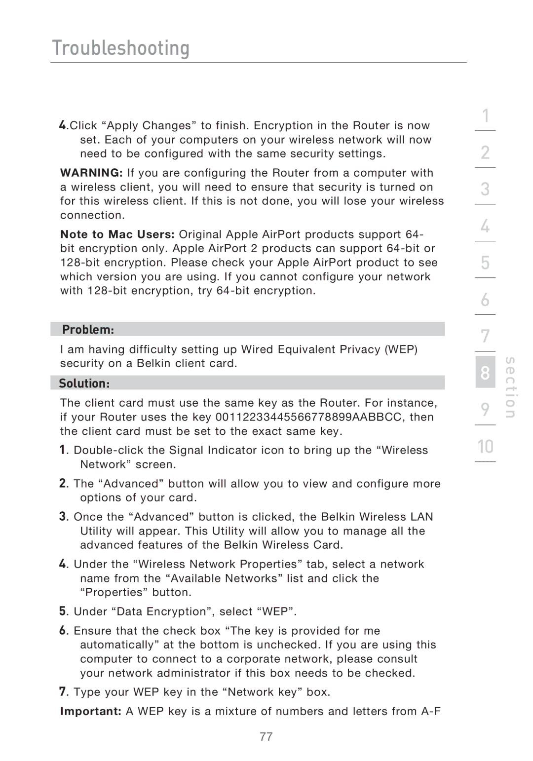 Belkin F5D9630-4 user manual Troubleshooting 