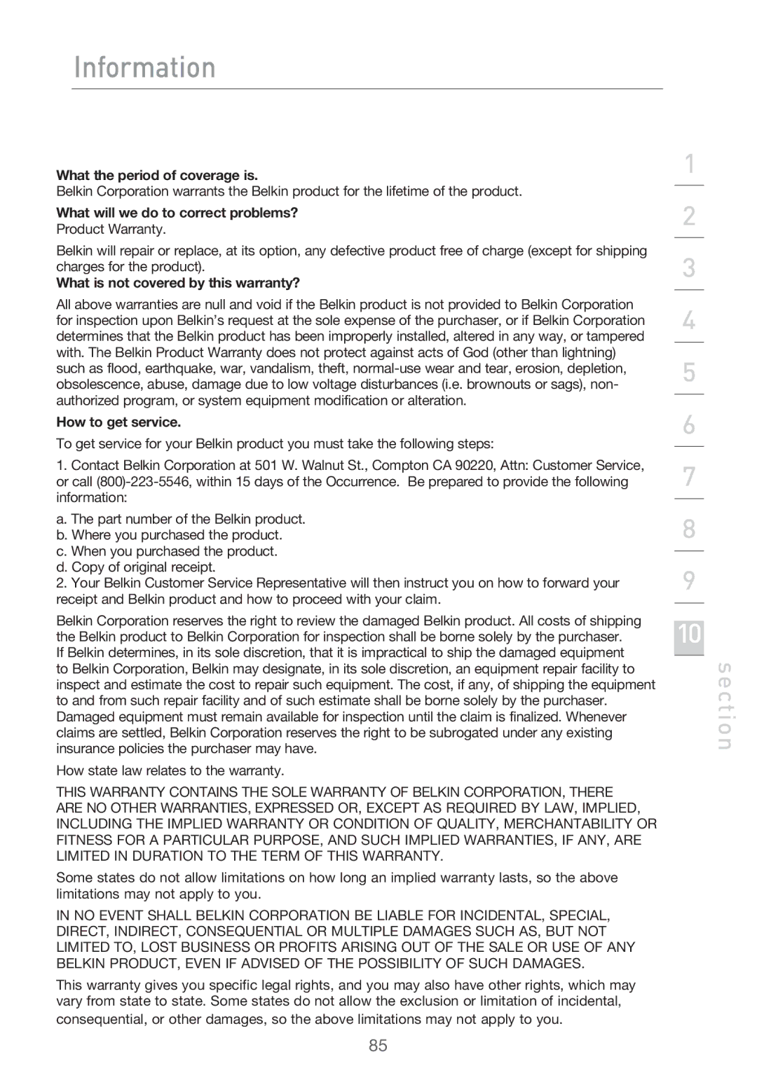 Belkin F5D9630-4 user manual Section 