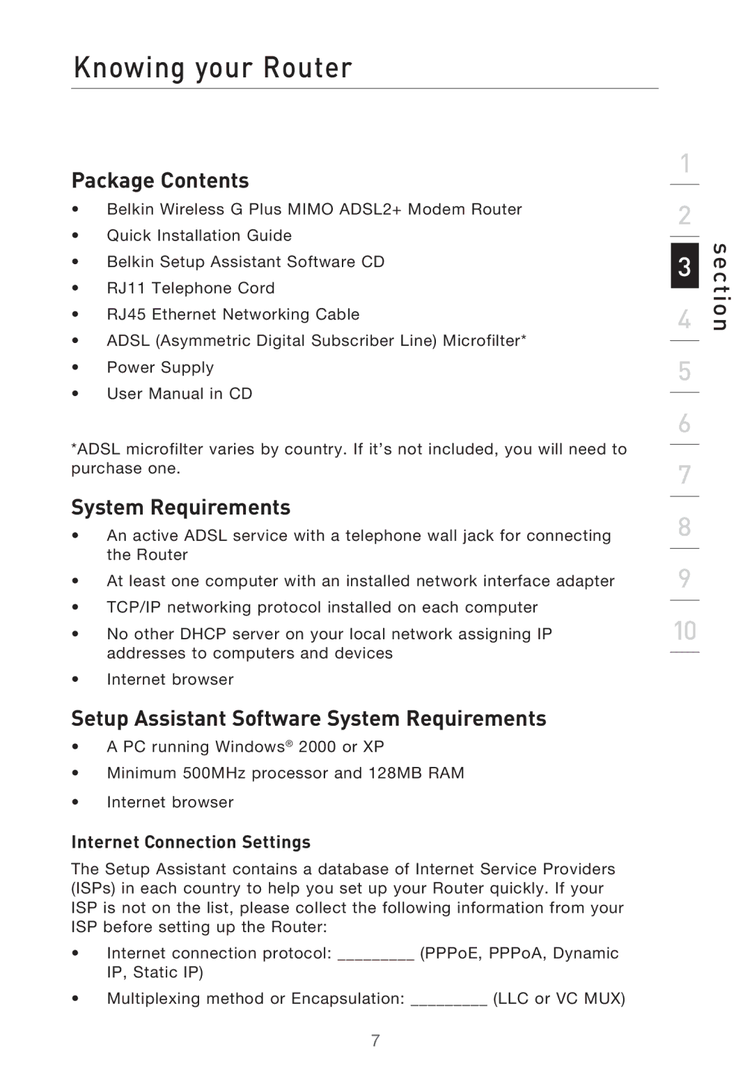 Belkin F5D9630-4 user manual Knowing your Router, Package Contents, Setup Assistant Software System Requirements 