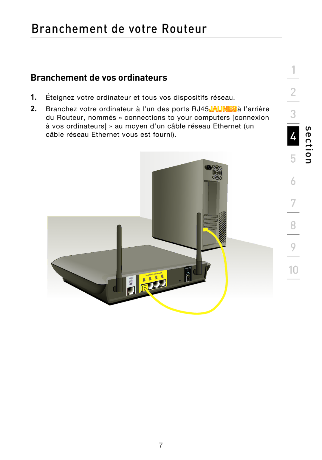 Belkin F5D9630UK4A user manual Branchement de vos ordinateurs 