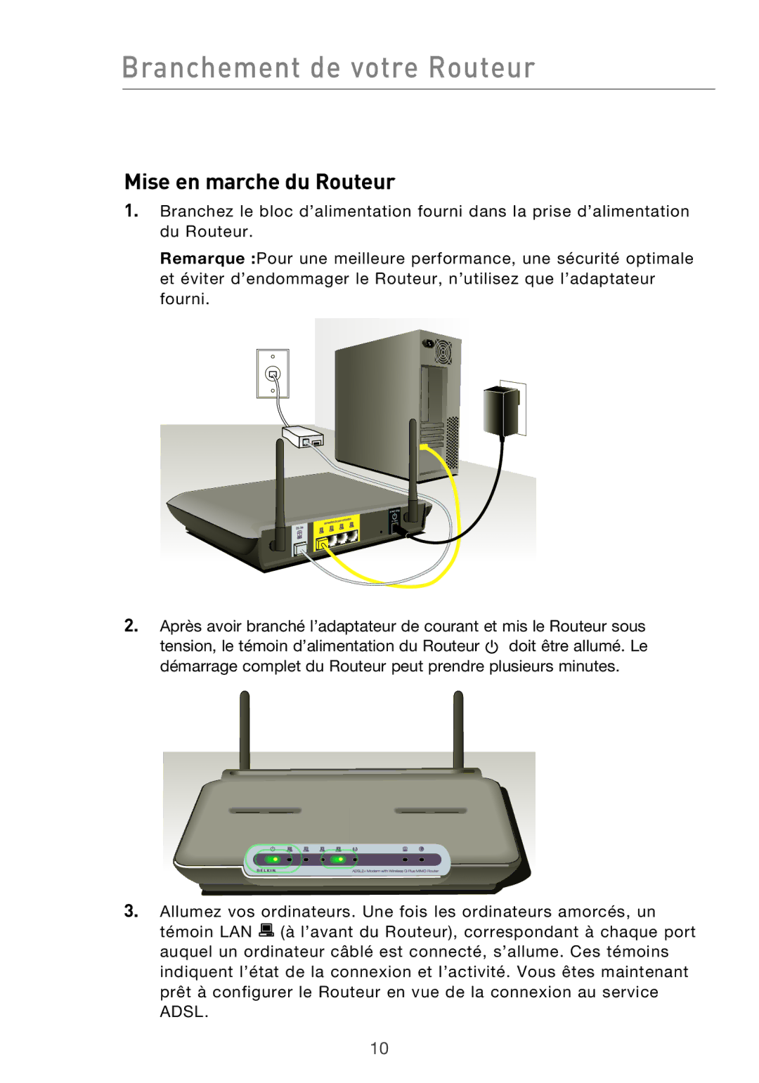 Belkin F5D9630UK4A user manual Mise en marche du Routeur 