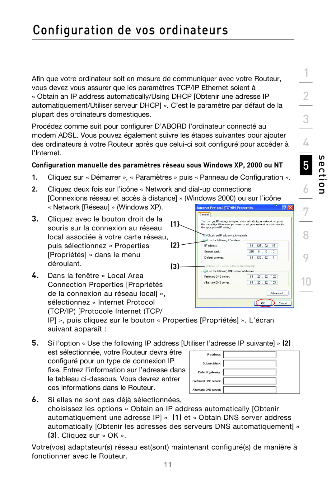 Belkin F5D9630UK4A user manual Configuration de vos ordinateurs 