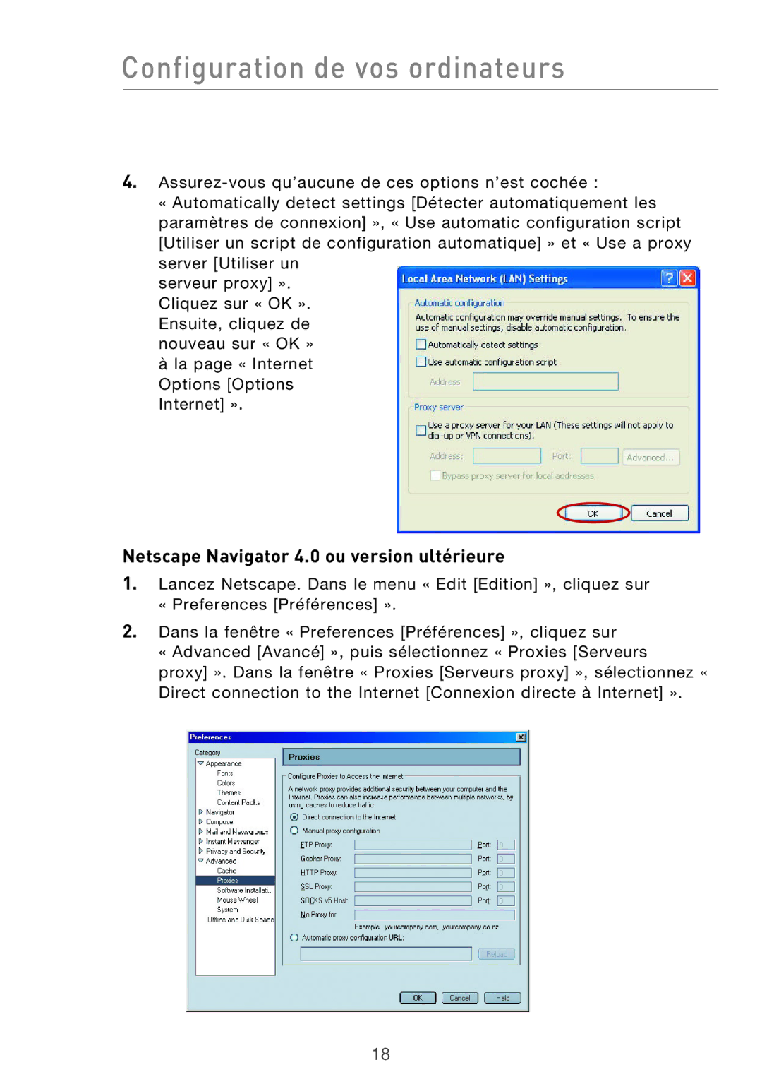 Belkin F5D9630UK4A user manual Netscape Navigator 4.0 ou version ultérieure 