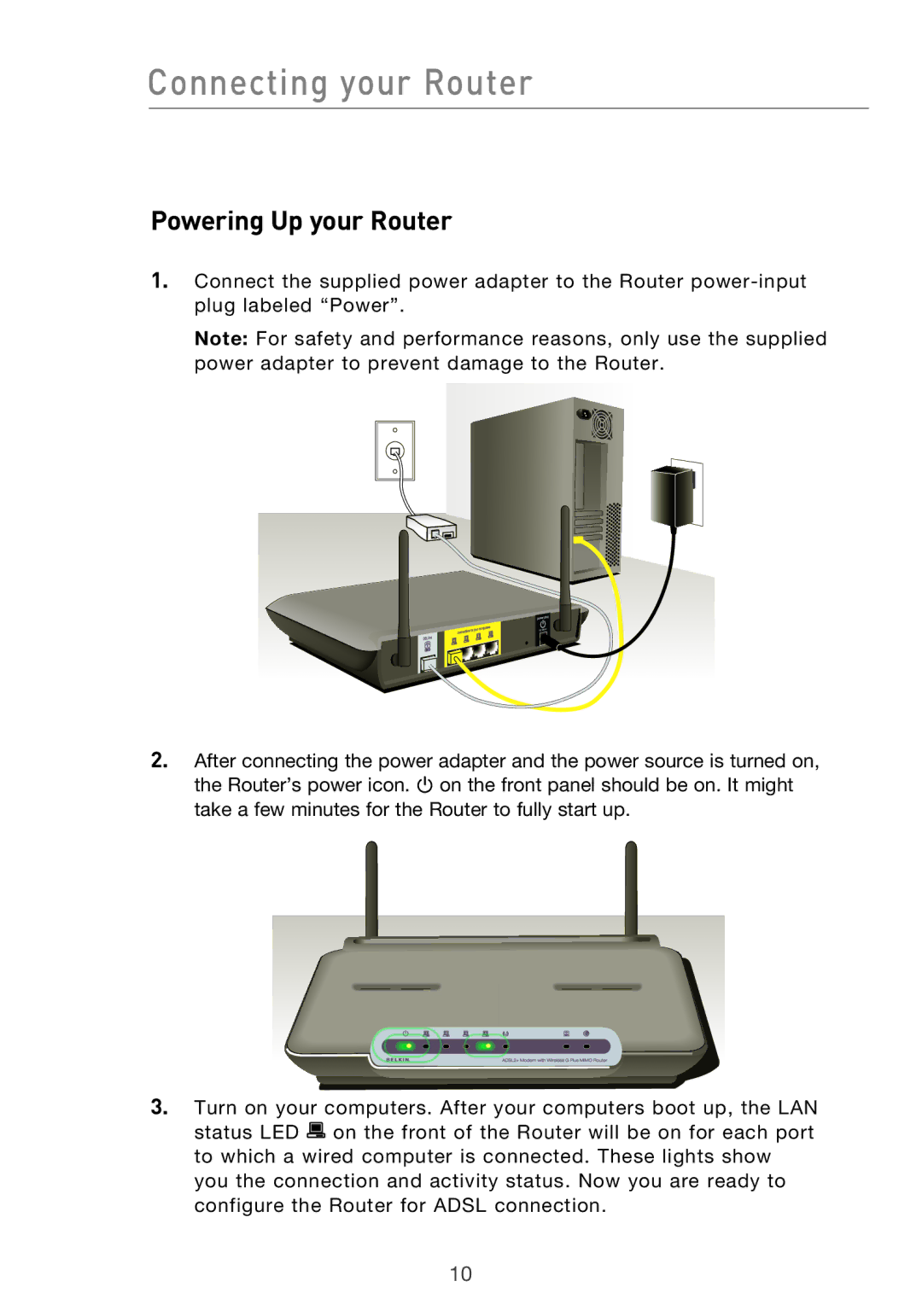 Belkin F5D9630UK4A user manual Powering Up your Router 