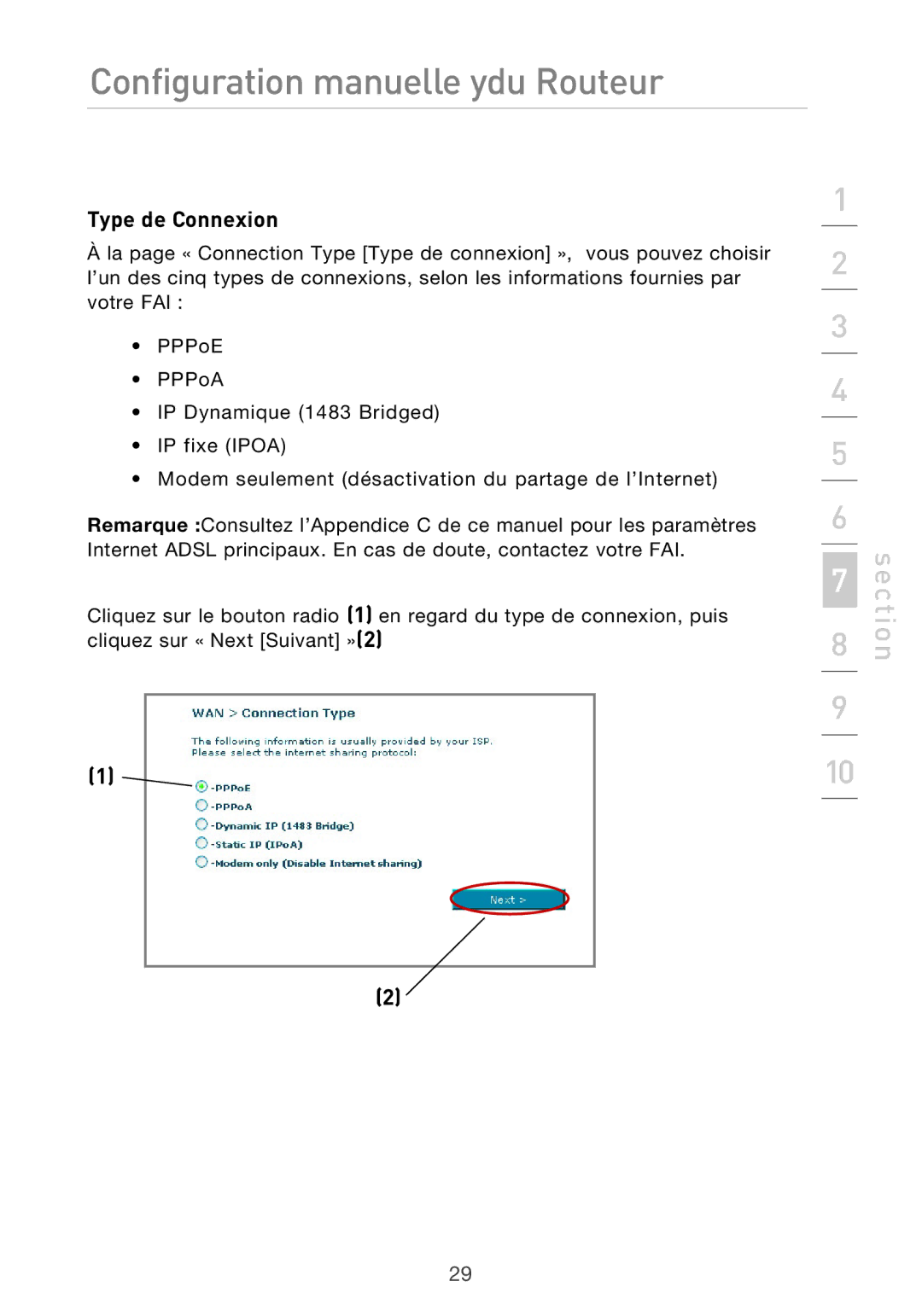 Belkin F5D9630UK4A user manual Type de Connexion 