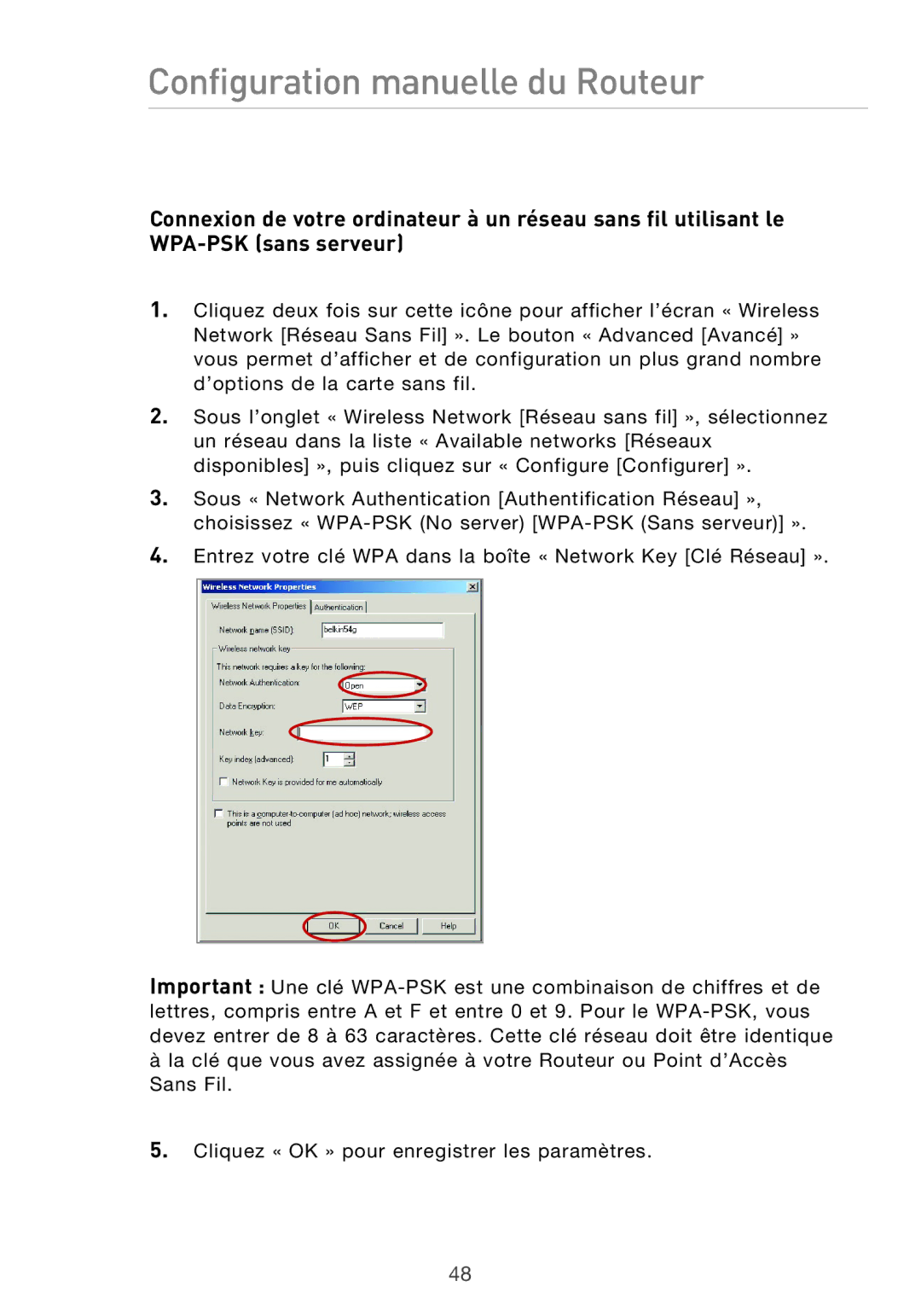 Belkin F5D9630UK4A user manual Configuration manuelle du Routeur 