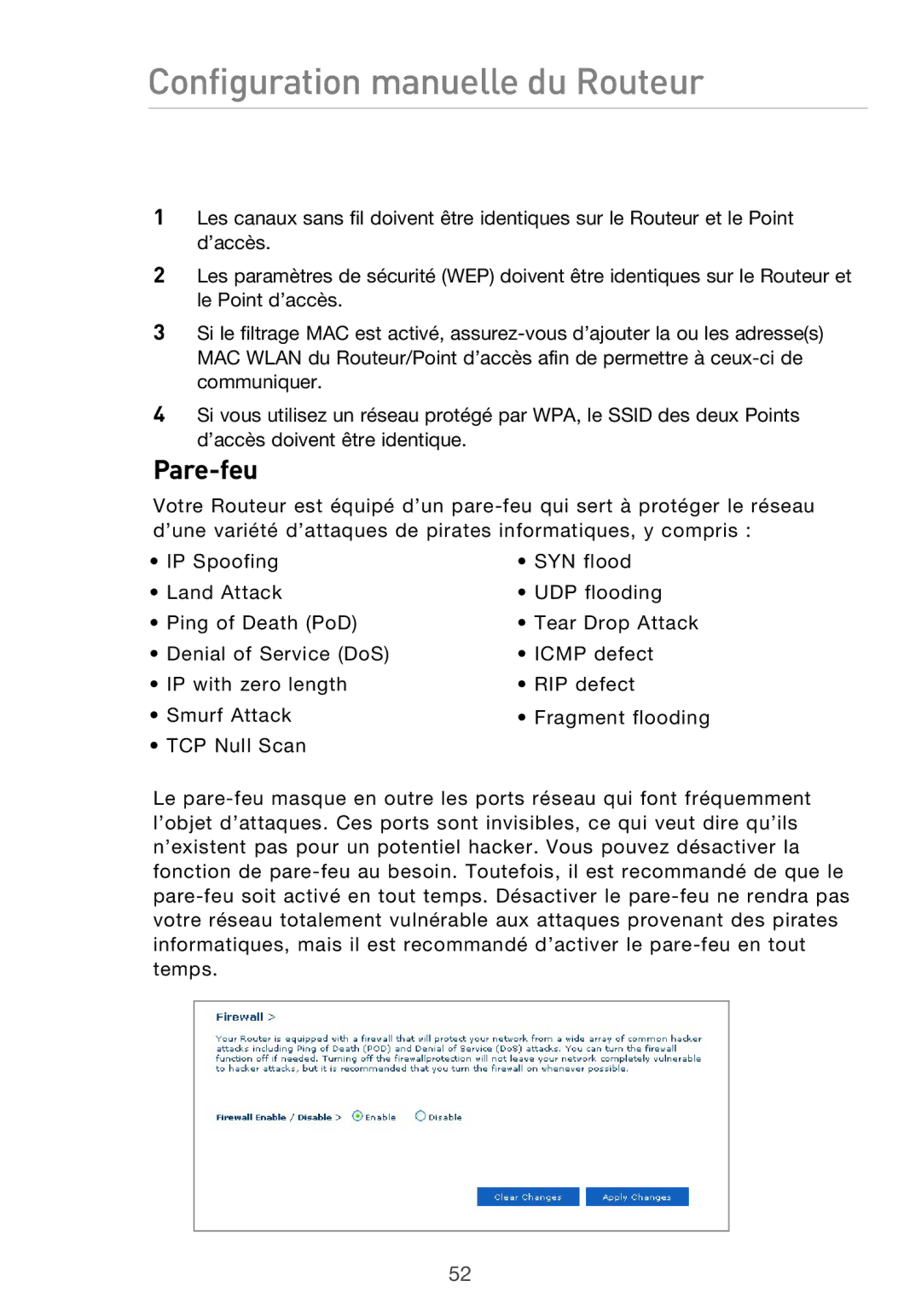 Belkin F5D9630UK4A user manual Pare-feu 